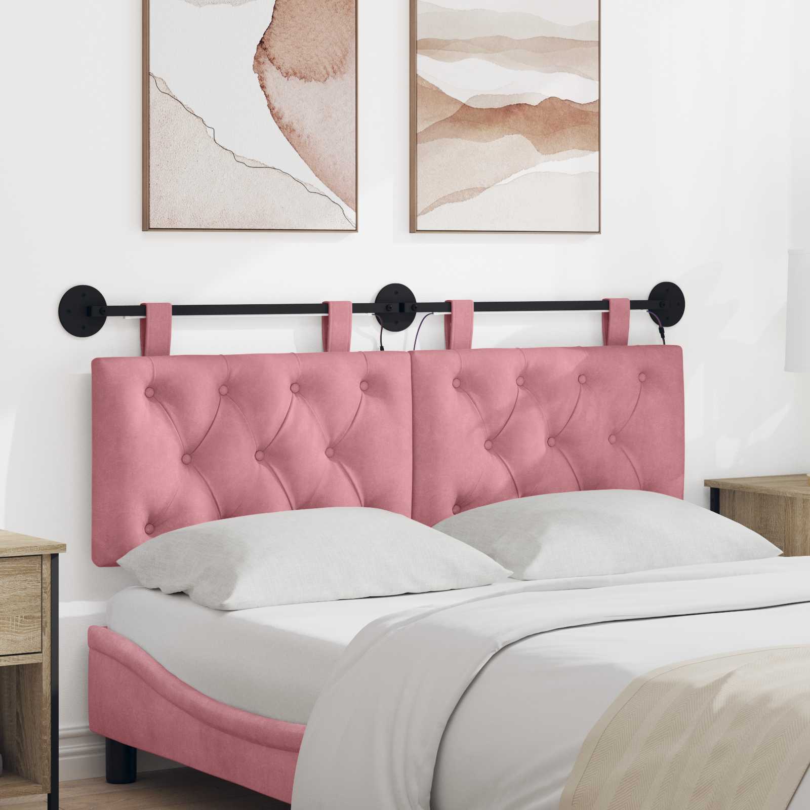 Hangend hoofdbord Met LED-verlichting Roze Fluweel – afbeelding 1
