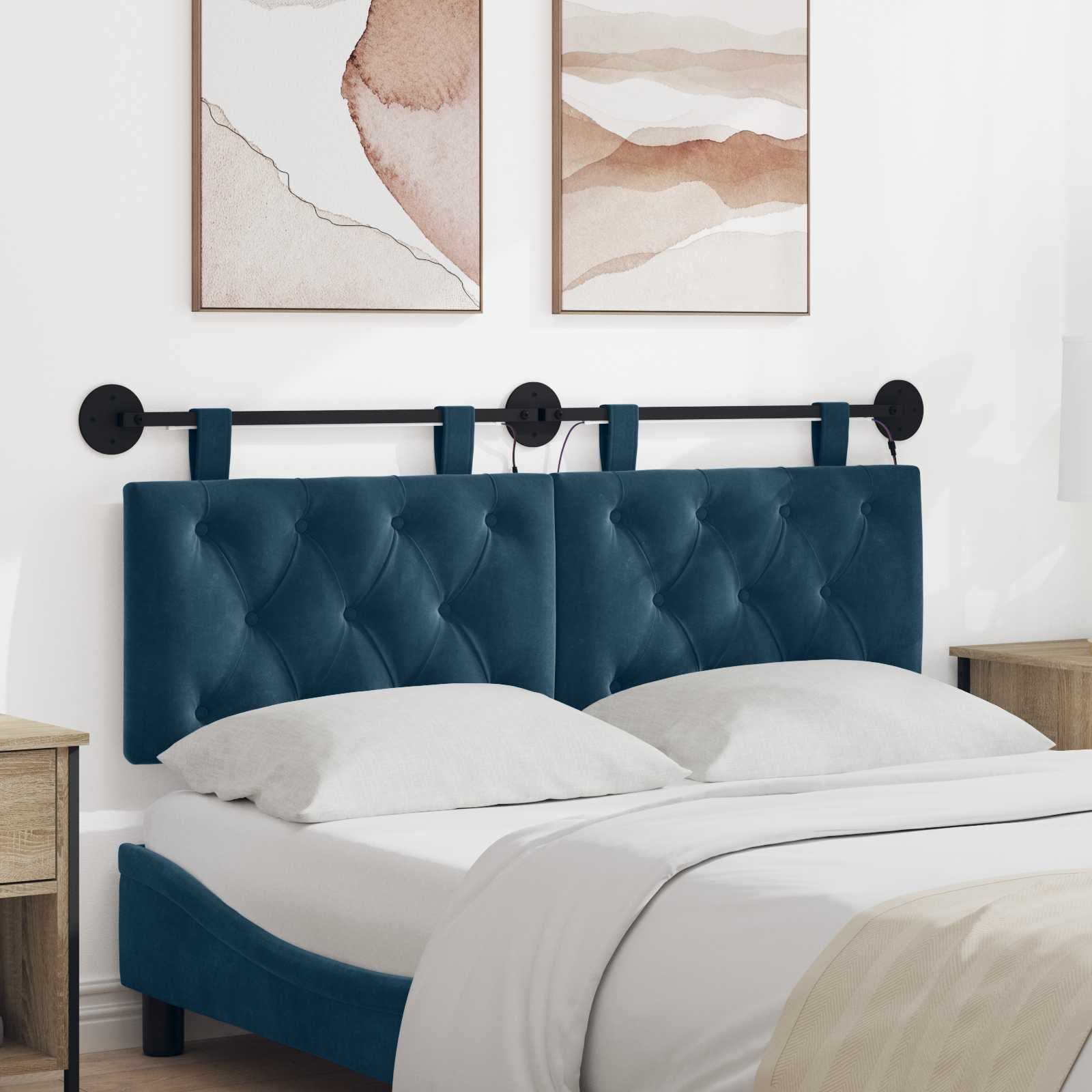 Hangend hoofdbord Met LED-verlichting Blauw Fluweel – afbeelding 1