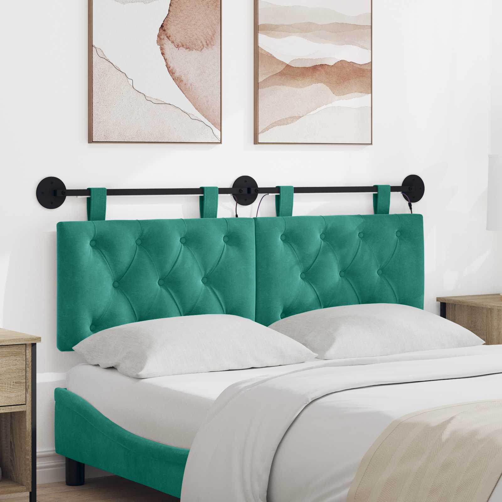 Hangend hoofdbord Met LED-verlichting Turquoise Fluweel – afbeelding 1
