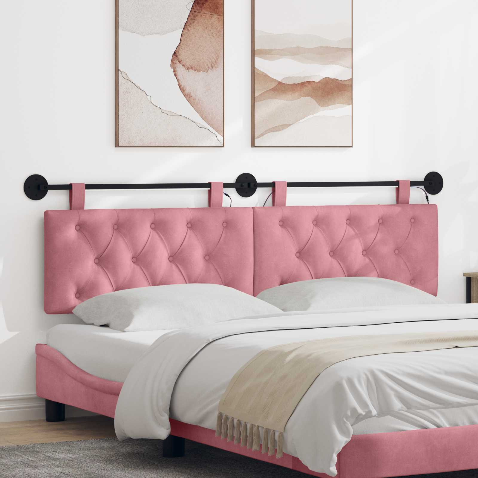 Hangend hoofdbord Met LED-verlichting Roze Fluweel – afbeelding 1