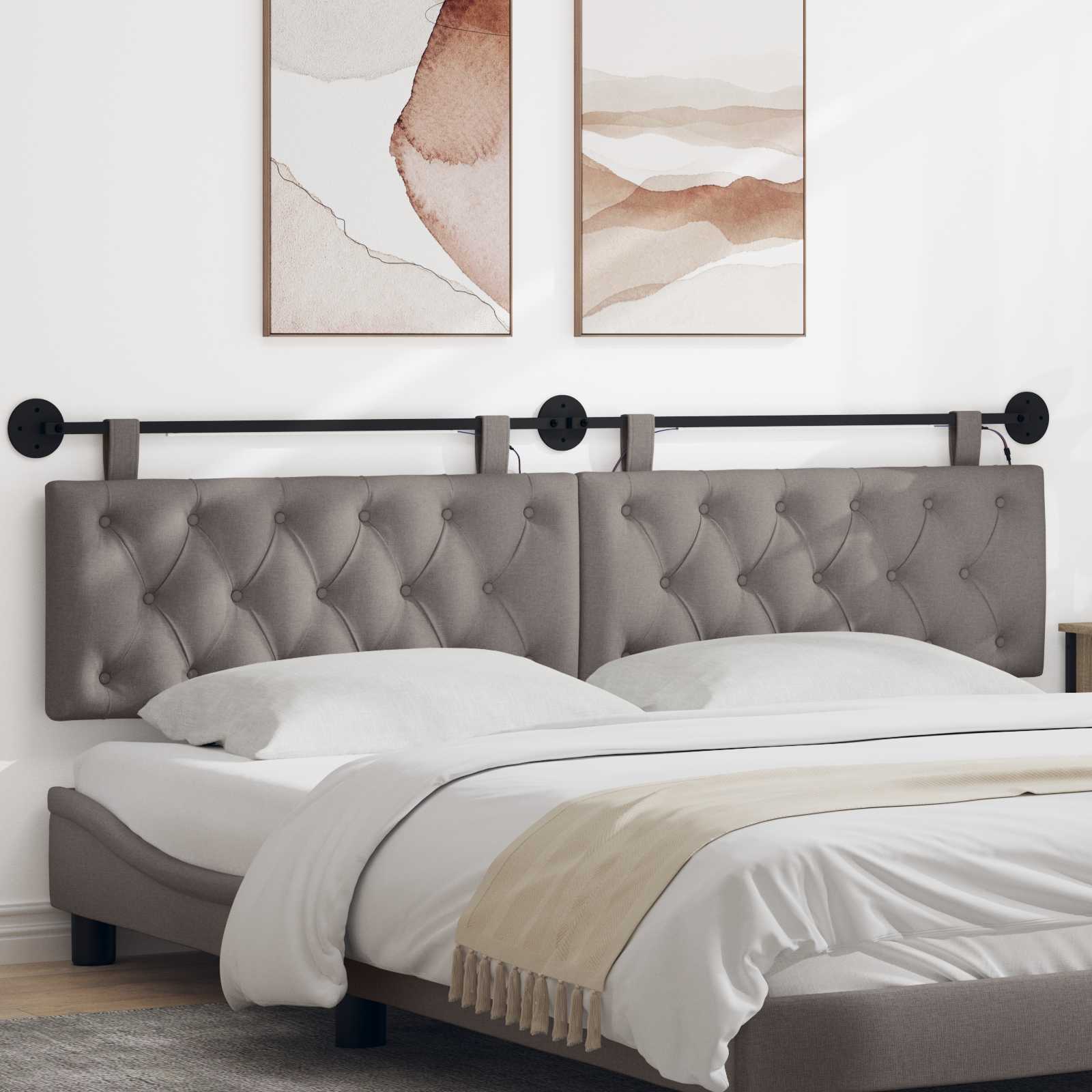 Hangend hoofdbord Met LED-verlichting Taupe Stof – afbeelding 1