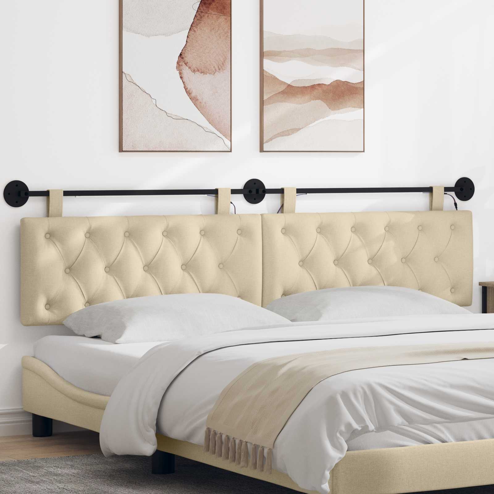Hangend hoofdbord Met LED-verlichting Crèmekleurig Stof – afbeelding 1