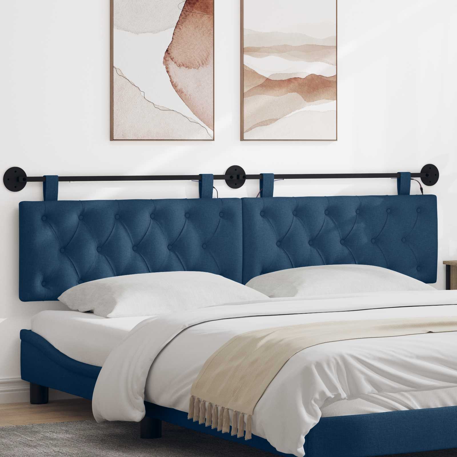 Hangend hoofdbord Met LED-verlichting Blauw Stof – afbeelding 1