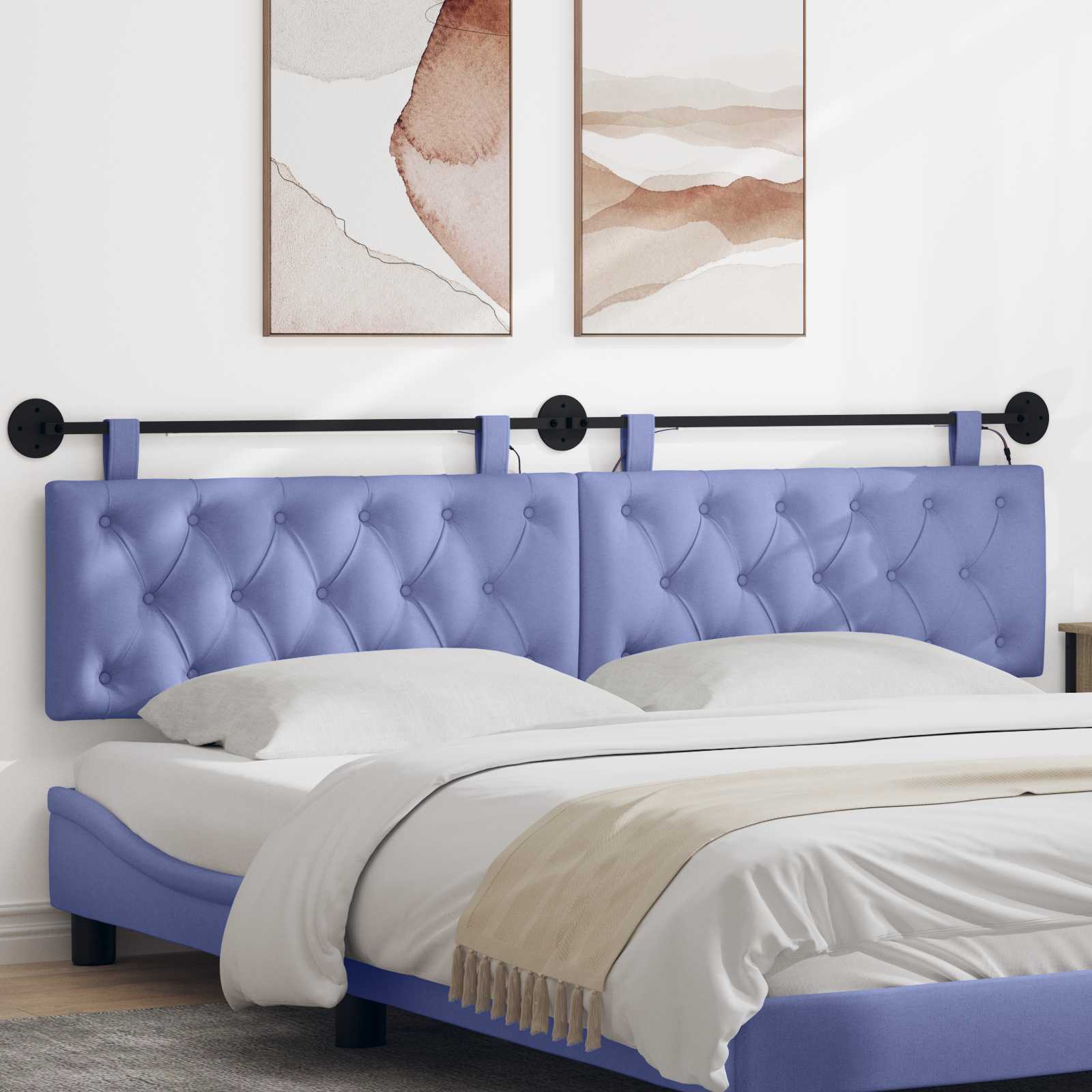 Hangend hoofdbord Met LED-verlichting Jeans Blauw Stof