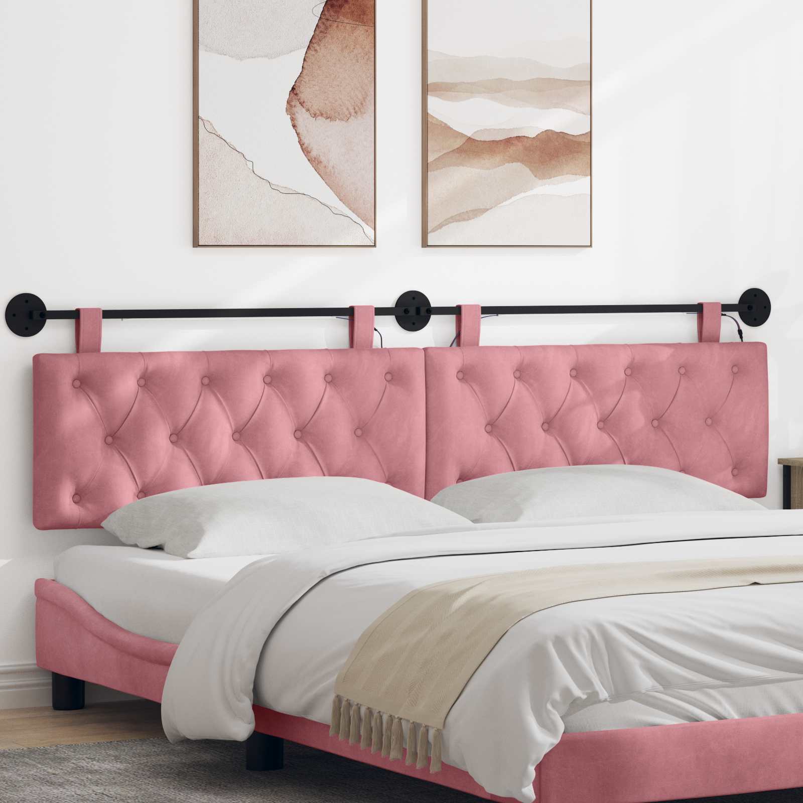Hangend hoofdbord Met LED-verlichting Roze Fluweel – afbeelding 1
