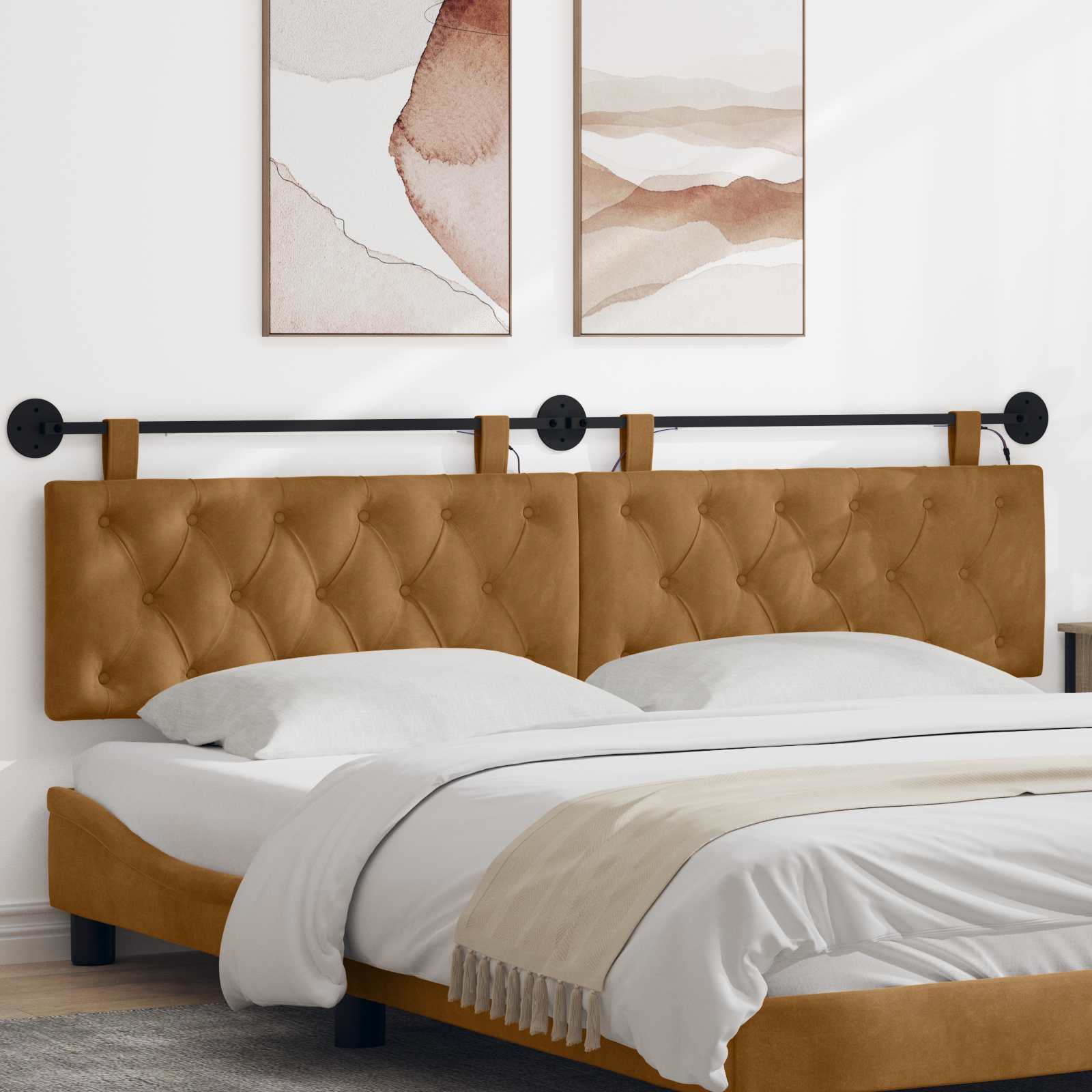 Hangend hoofdbord Met LED-verlichting Bruin Fluweel – afbeelding 1