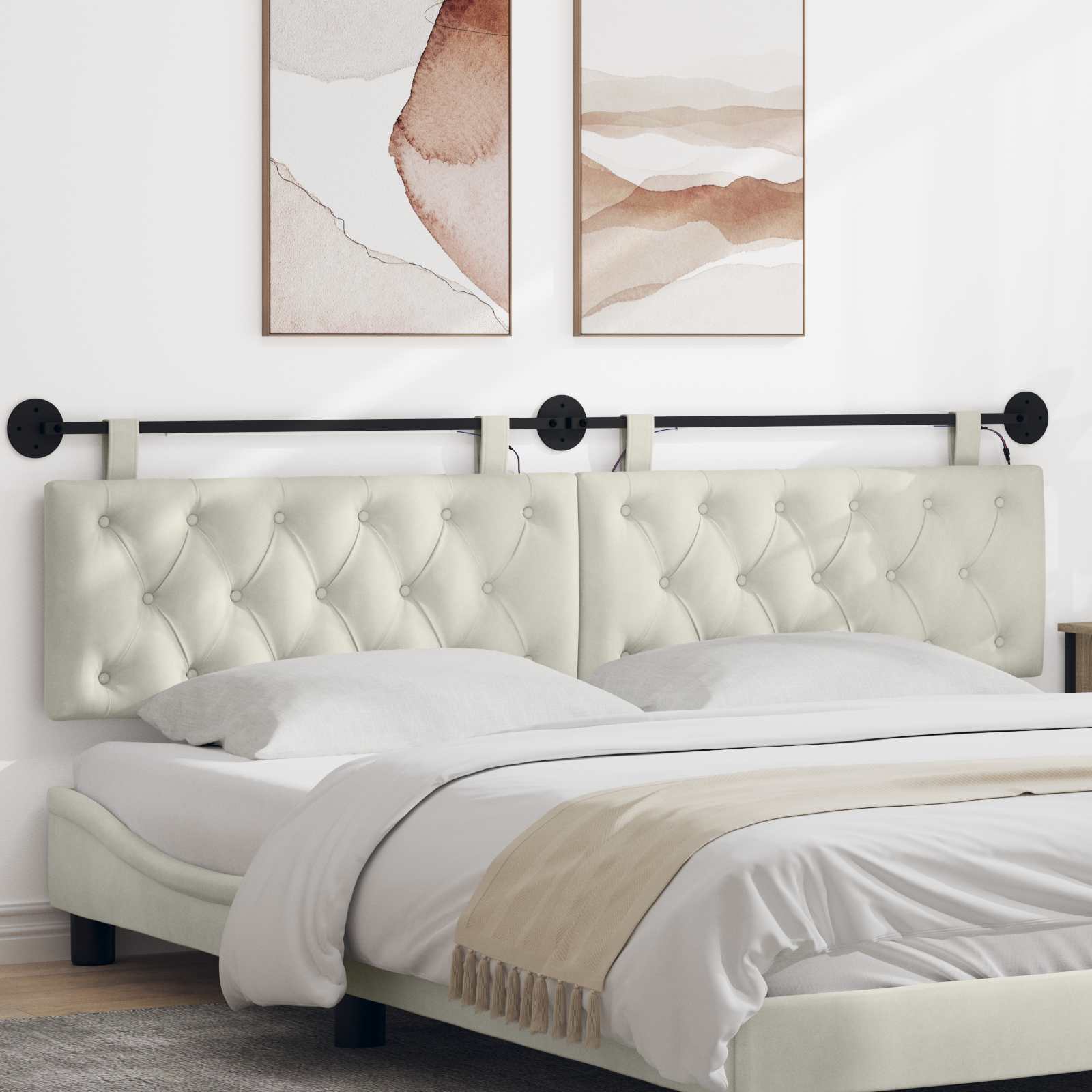 Hangend hoofdbord Met LED-verlichting Crèmekleurig Fluweel – afbeelding 1