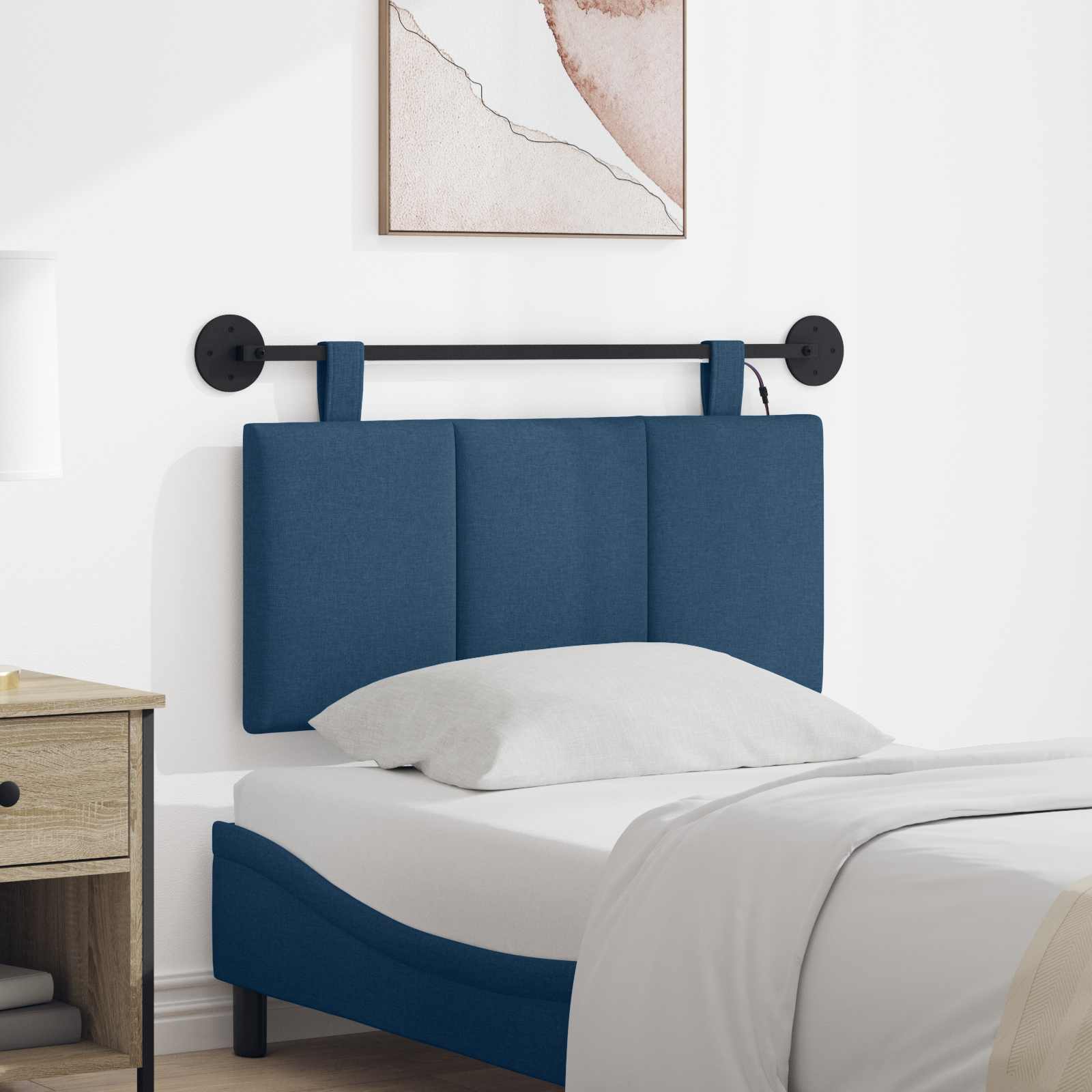 Hangend hoofdbord Met LED-verlichting Blauw Stof