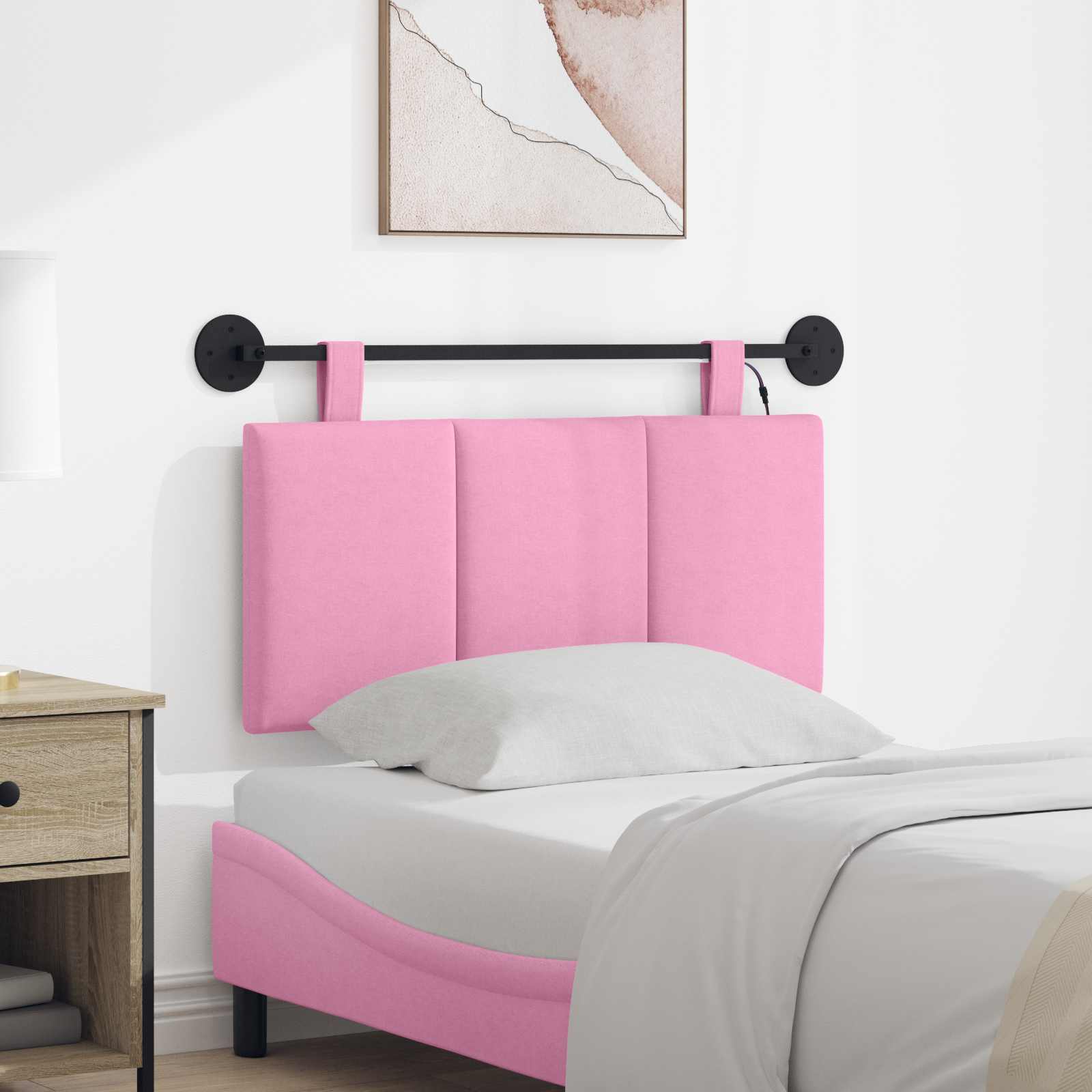 Hangend hoofdbord Met LED-verlichting Roze Stof – afbeelding 1