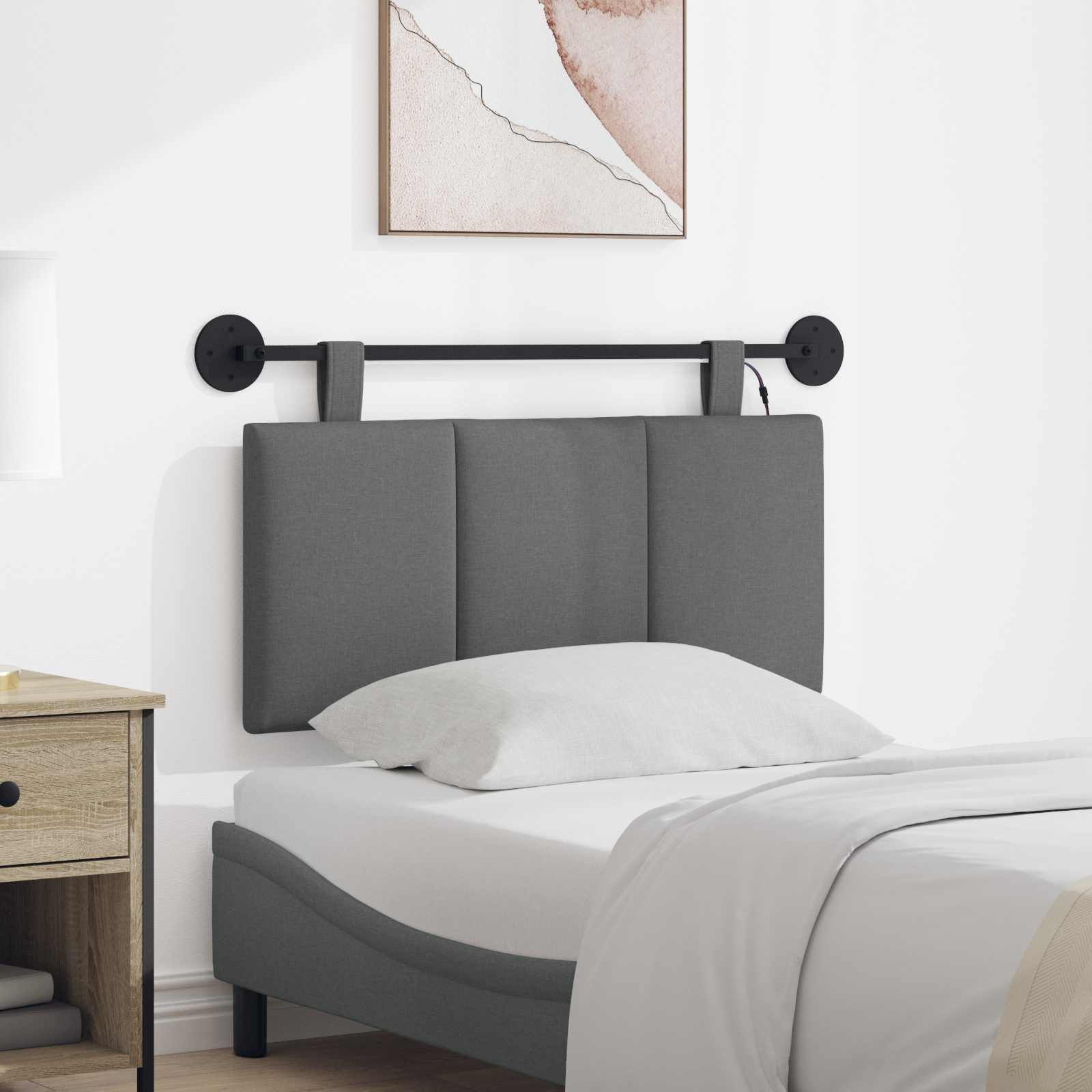 Hangend hoofdbord Met LED-verlichting Donkergrijs Stof – afbeelding 1
