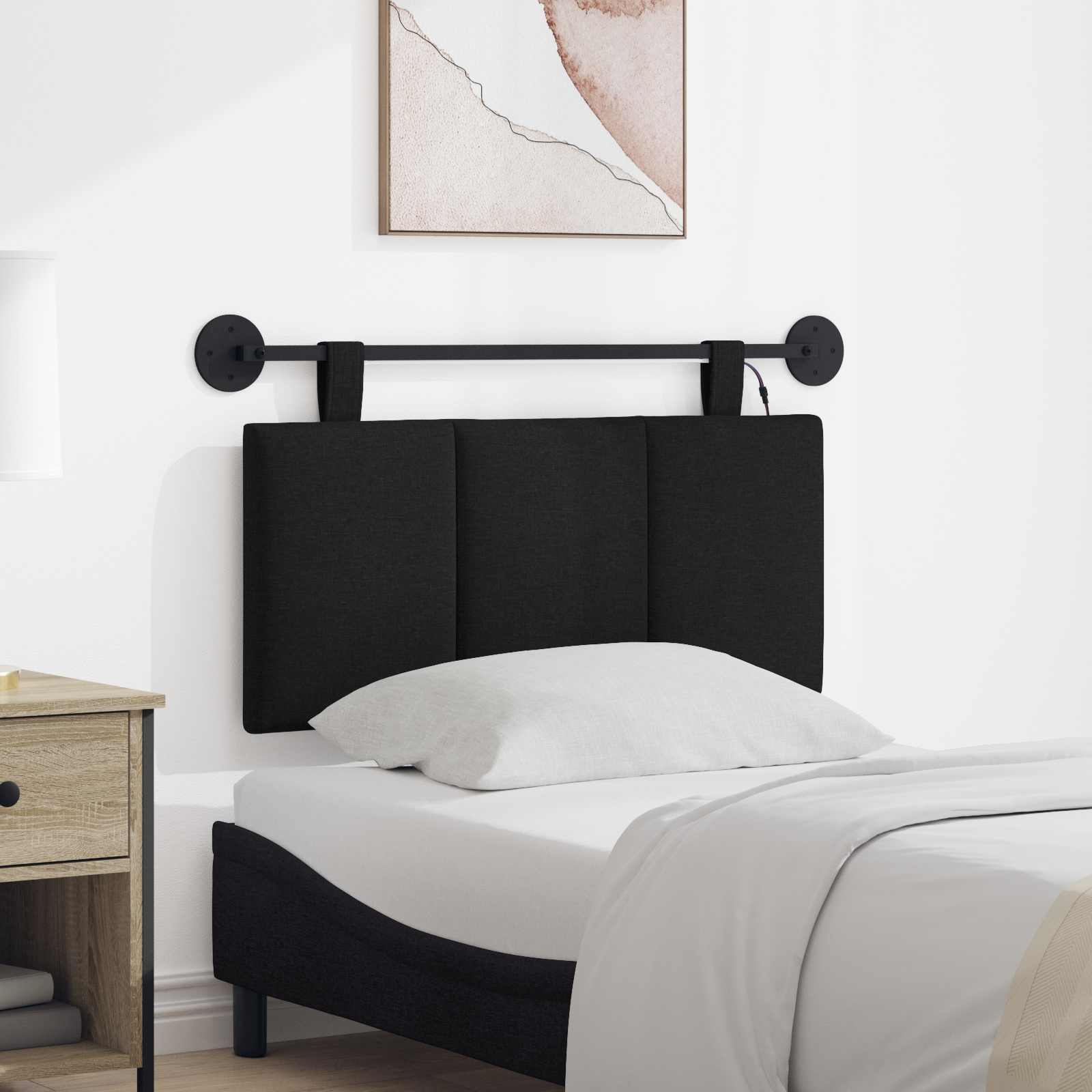 Hangend hoofdbord Met LED-verlichting Zwart Stof – afbeelding 1