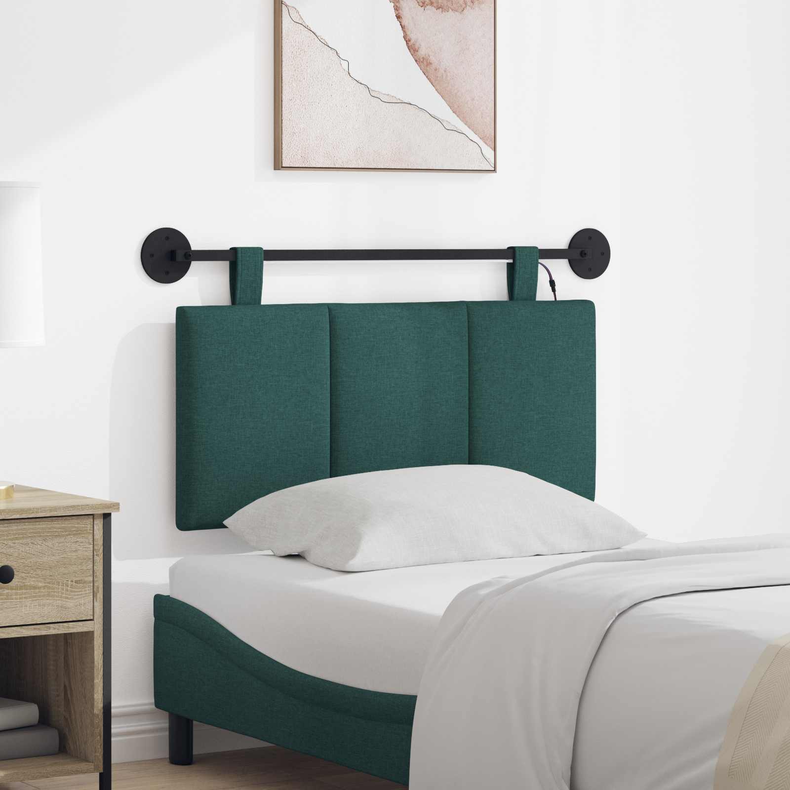 Hangend hoofdbord Met LED-verlichting Donkergroen Stof – afbeelding 1