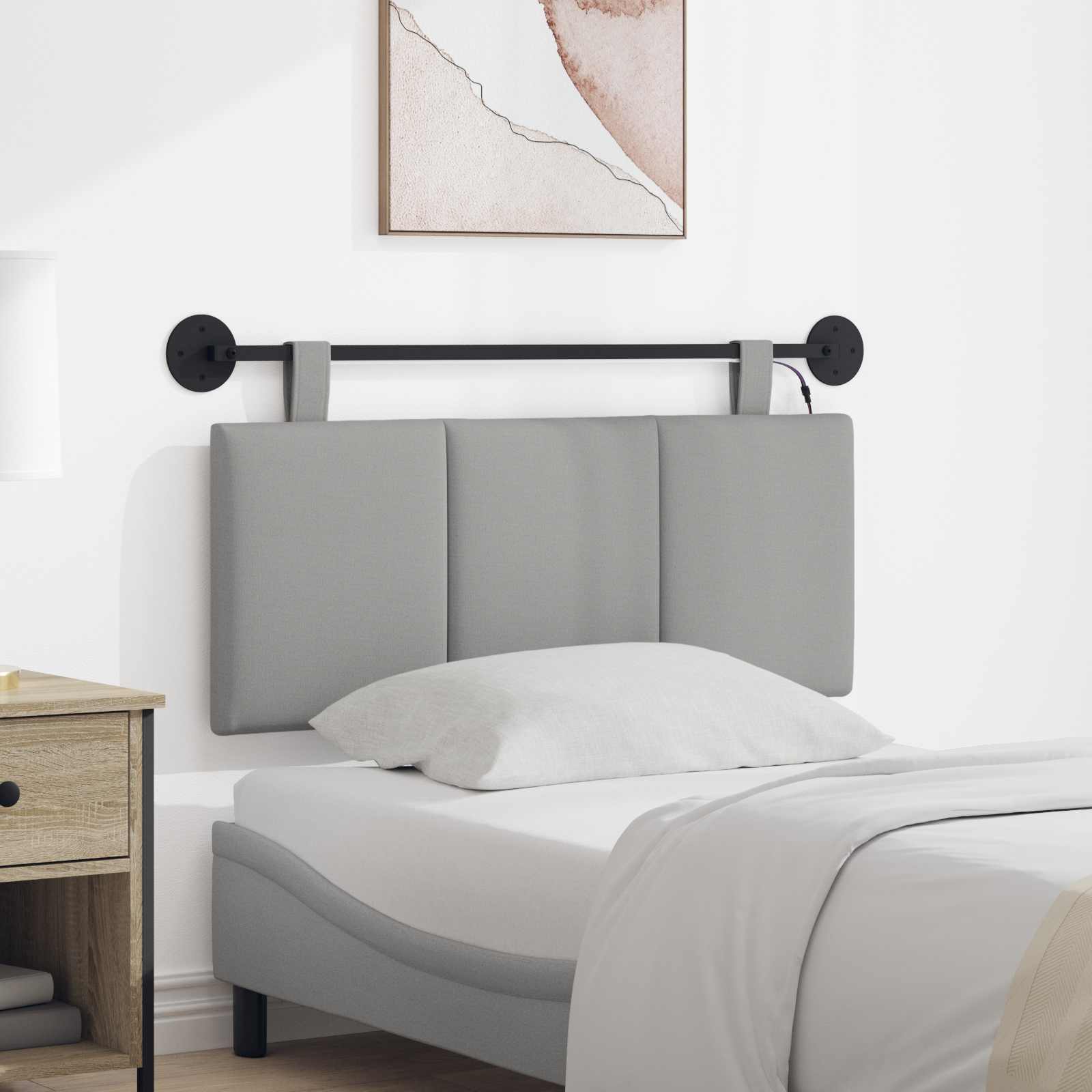 Hangend hoofdbord Met LED-verlichting Wolkengrijs Stof – afbeelding 1