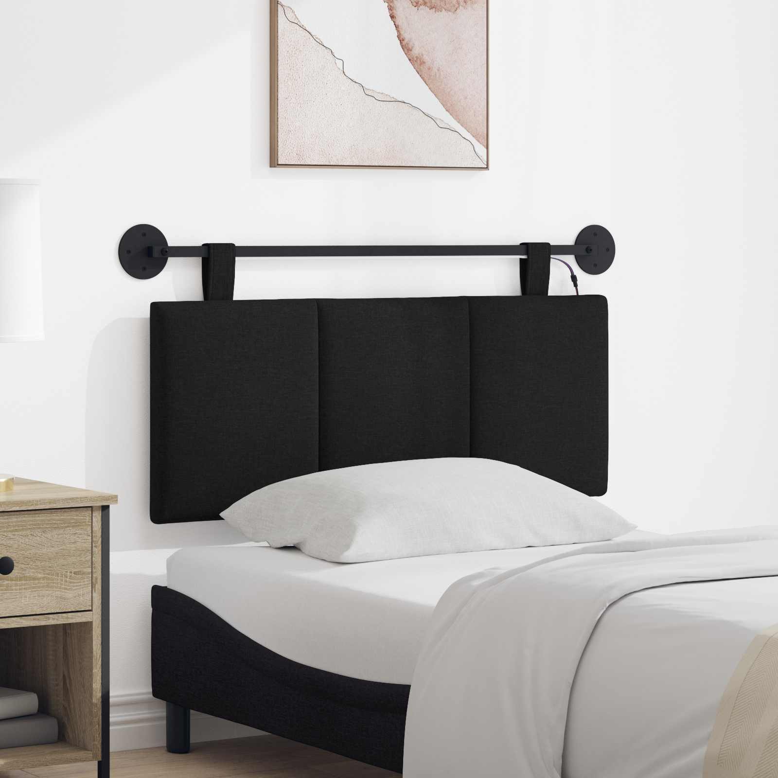 Hangend hoofdbord Met LED-verlichting Zwart Stof – afbeelding 1