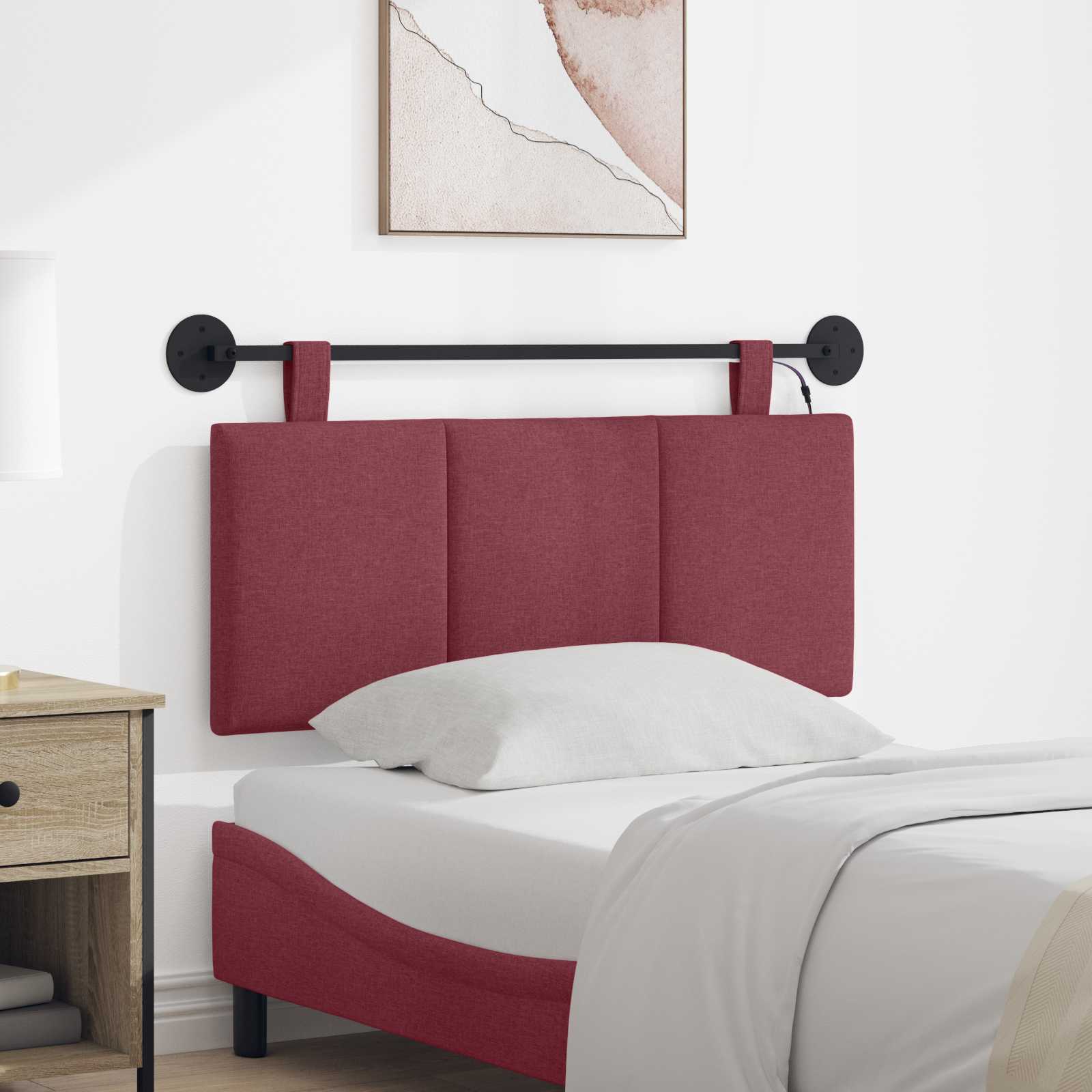 Hangend hoofdbord Met LED-verlichting Wijnrood Stof – afbeelding 1