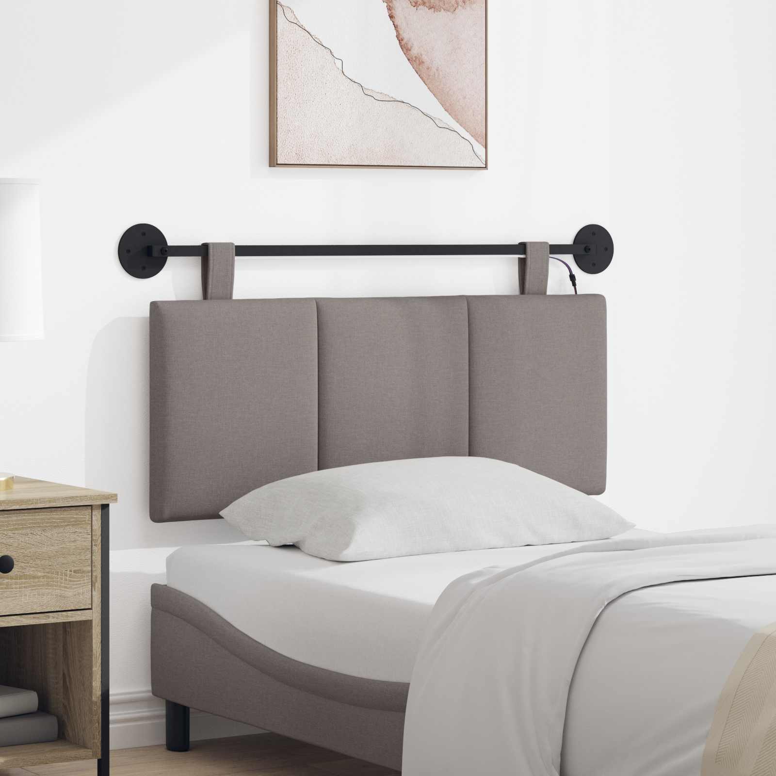 Hangend hoofdbord Met LED-verlichting Taupe Stof – afbeelding 1