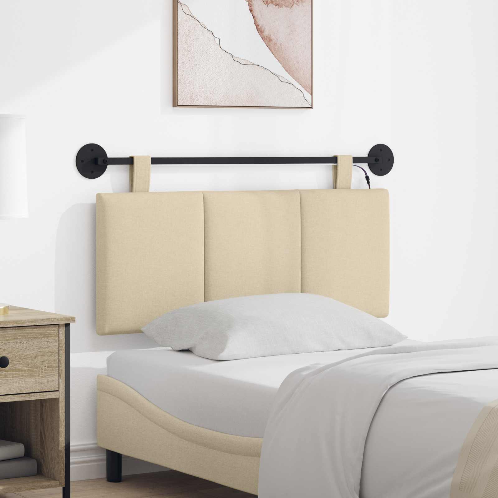 Hangend hoofdbord Met LED-verlichting Crèmekleurig Stof