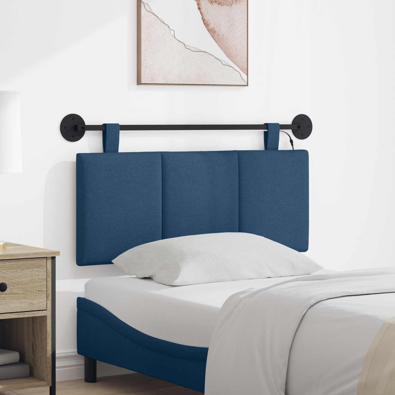 Hangend hoofdbord Met LED-verlichting Blauw Stof – afbeelding 1