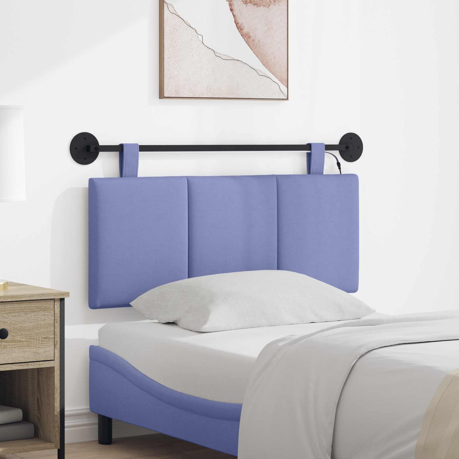 Hangend hoofdbord Met LED-verlichting Jeans Blauw Stof