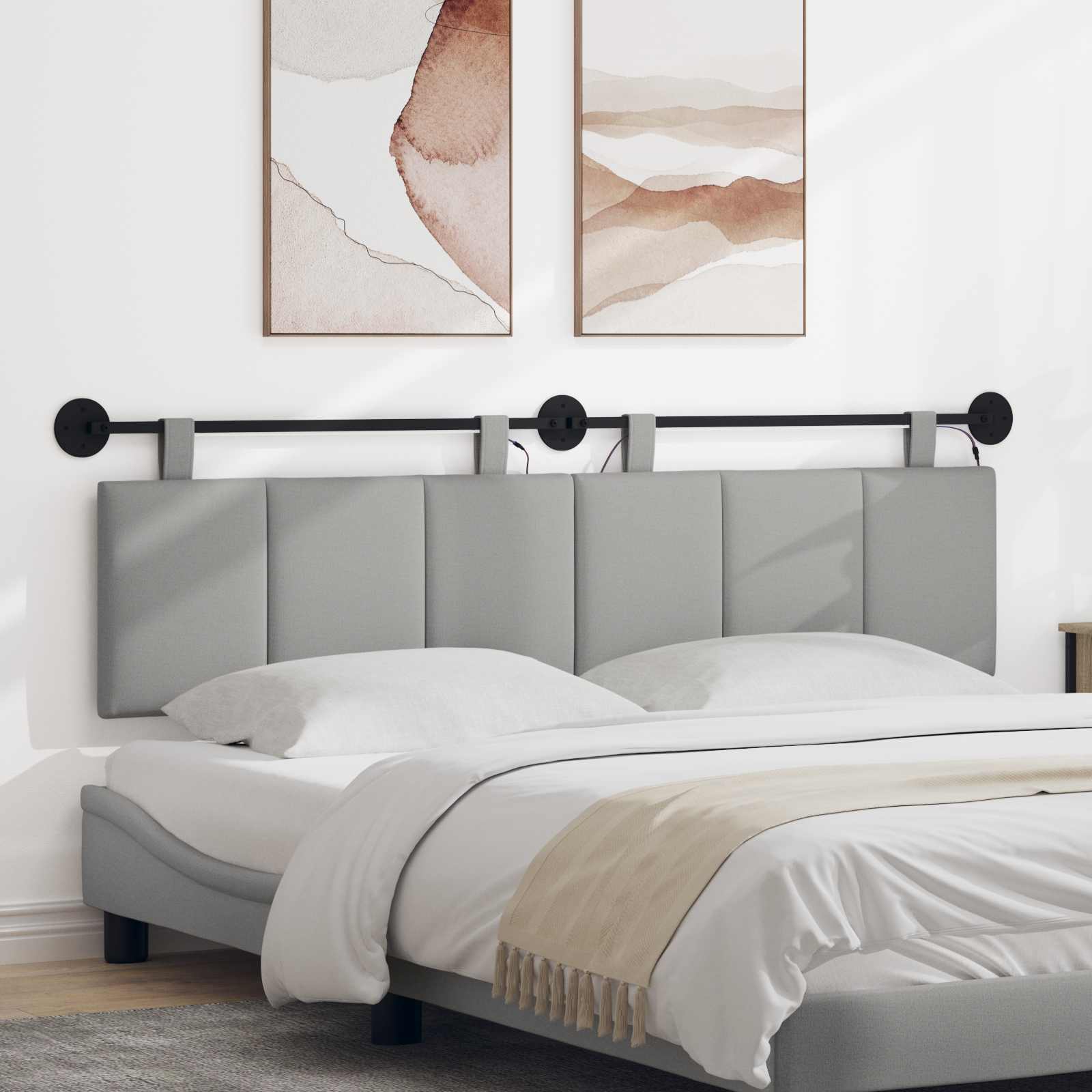 Hangend hoofdbord Met LED-verlichting Wolkengrijs Stof – afbeelding 1