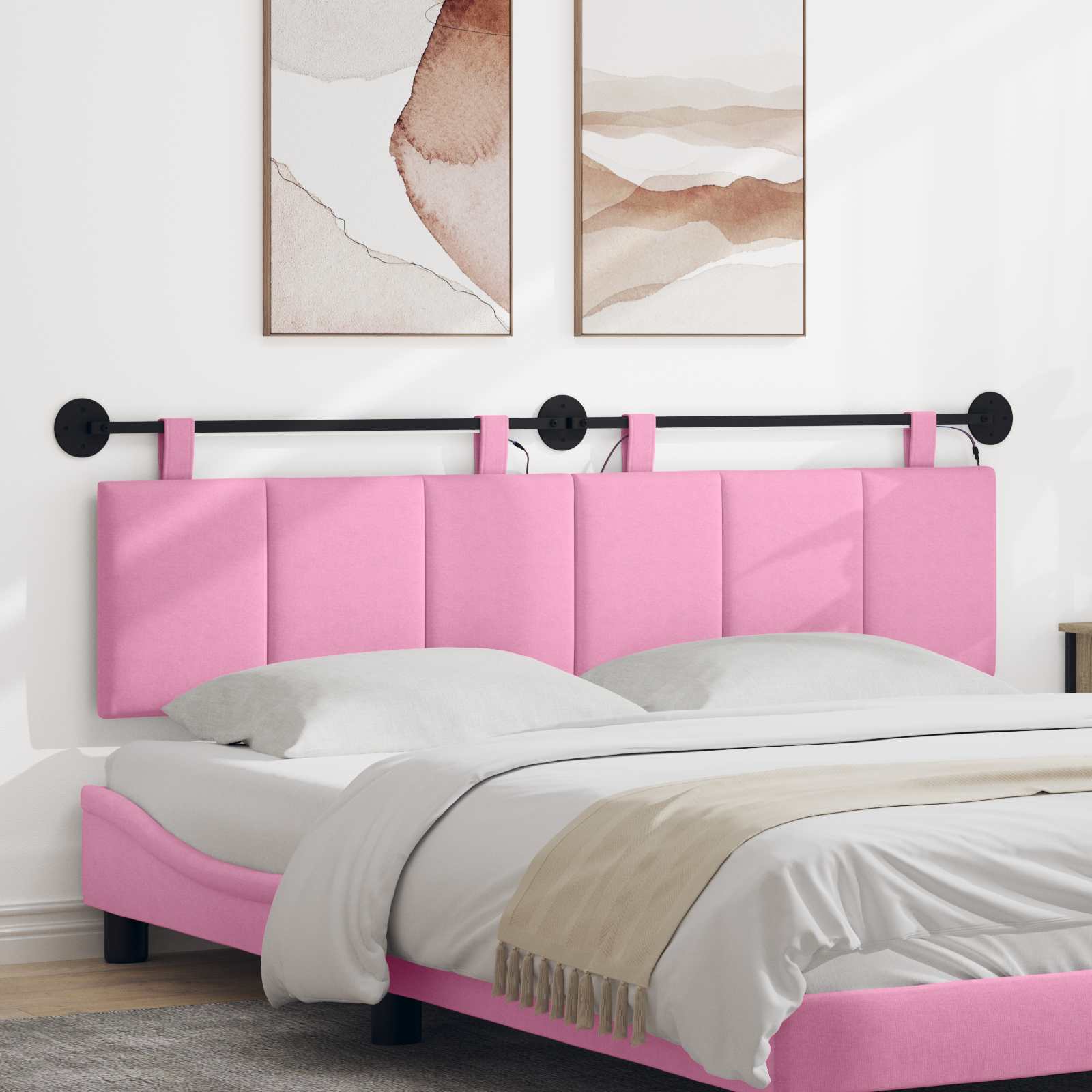 Hangend hoofdbord Met LED-verlichting Roze Stof – afbeelding 1