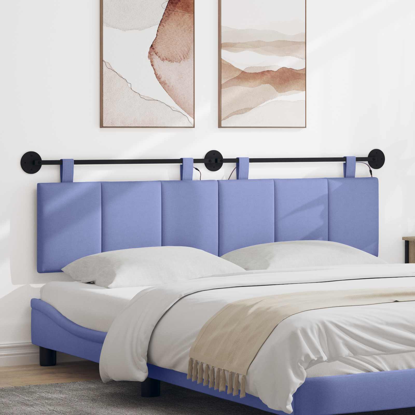 Hangend hoofdbord Met LED-verlichting Jeans Blauw Stof – afbeelding 1