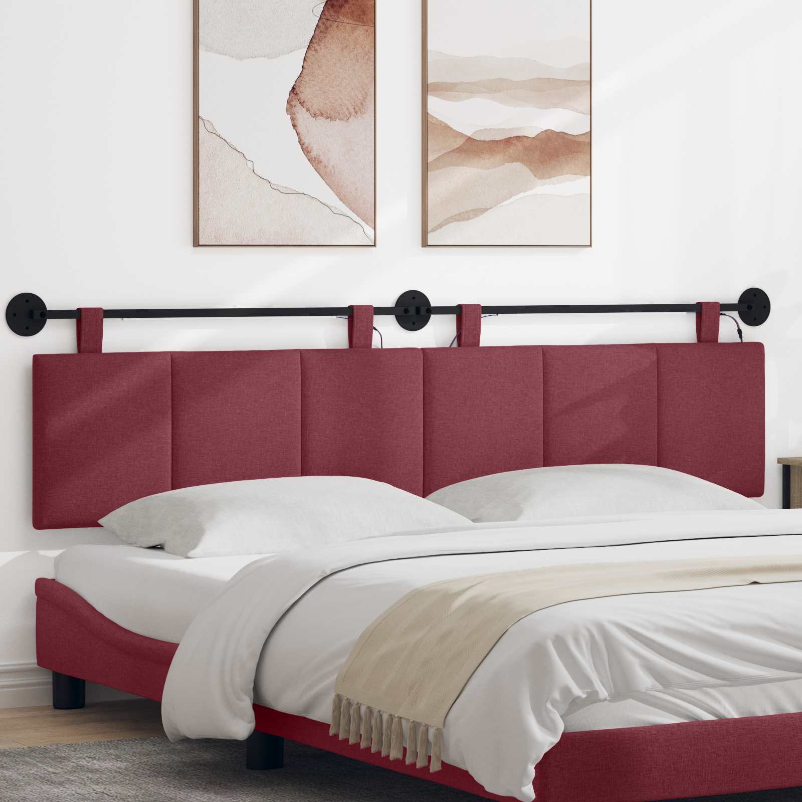 Hangend hoofdbord Met LED-verlichting Wijnrood Stof – afbeelding 1