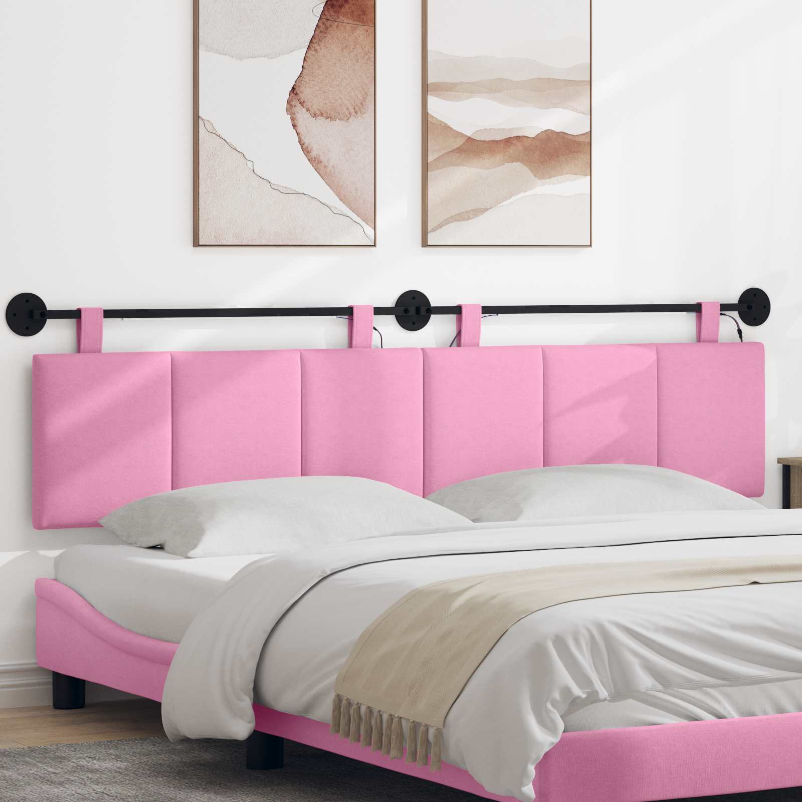 Hangend hoofdbord Met LED-verlichting Roze Stof – afbeelding 1