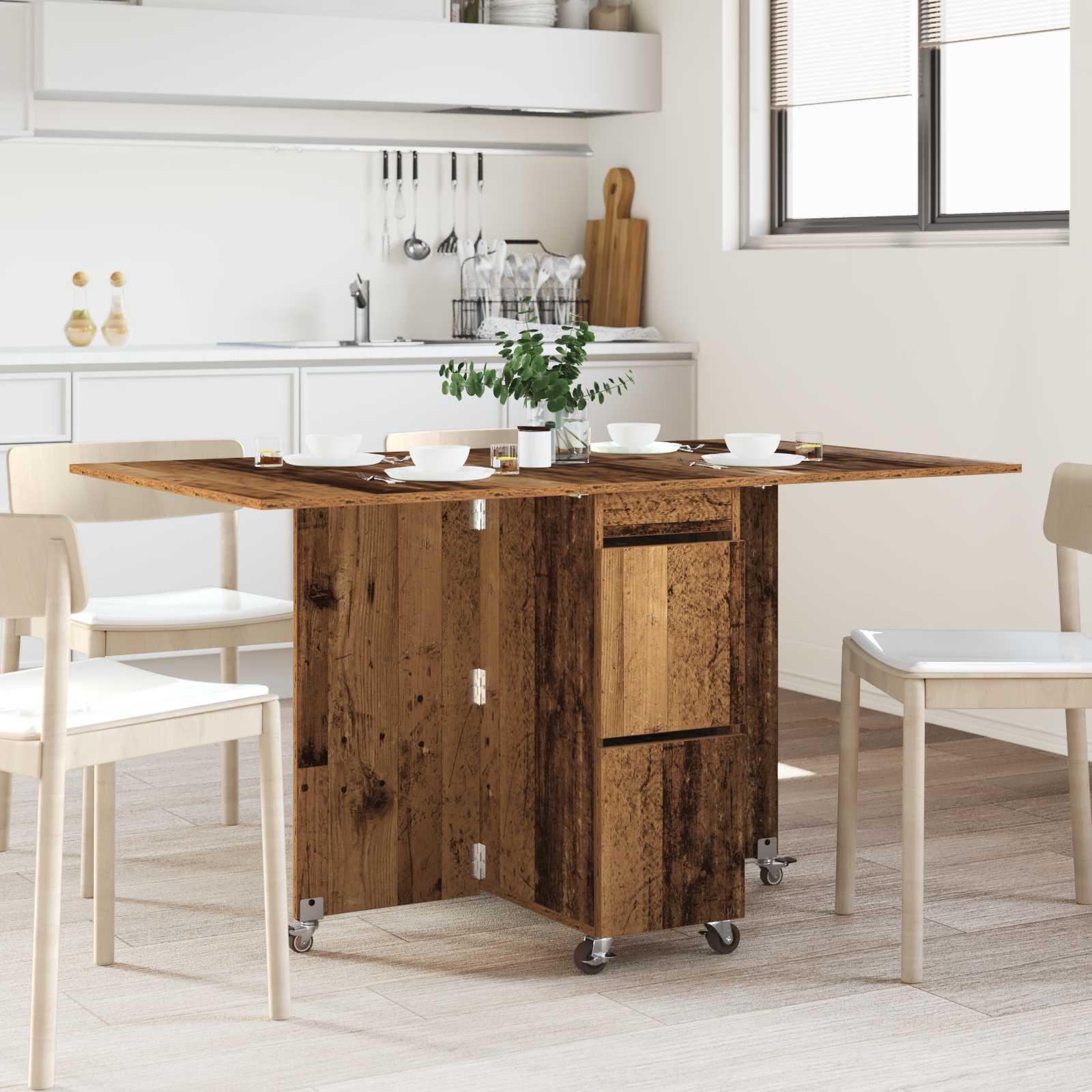 Eettafel 2 pcs 140 x 80 x 77 cm Bewerkt hout Oud hout – afbeelding 1