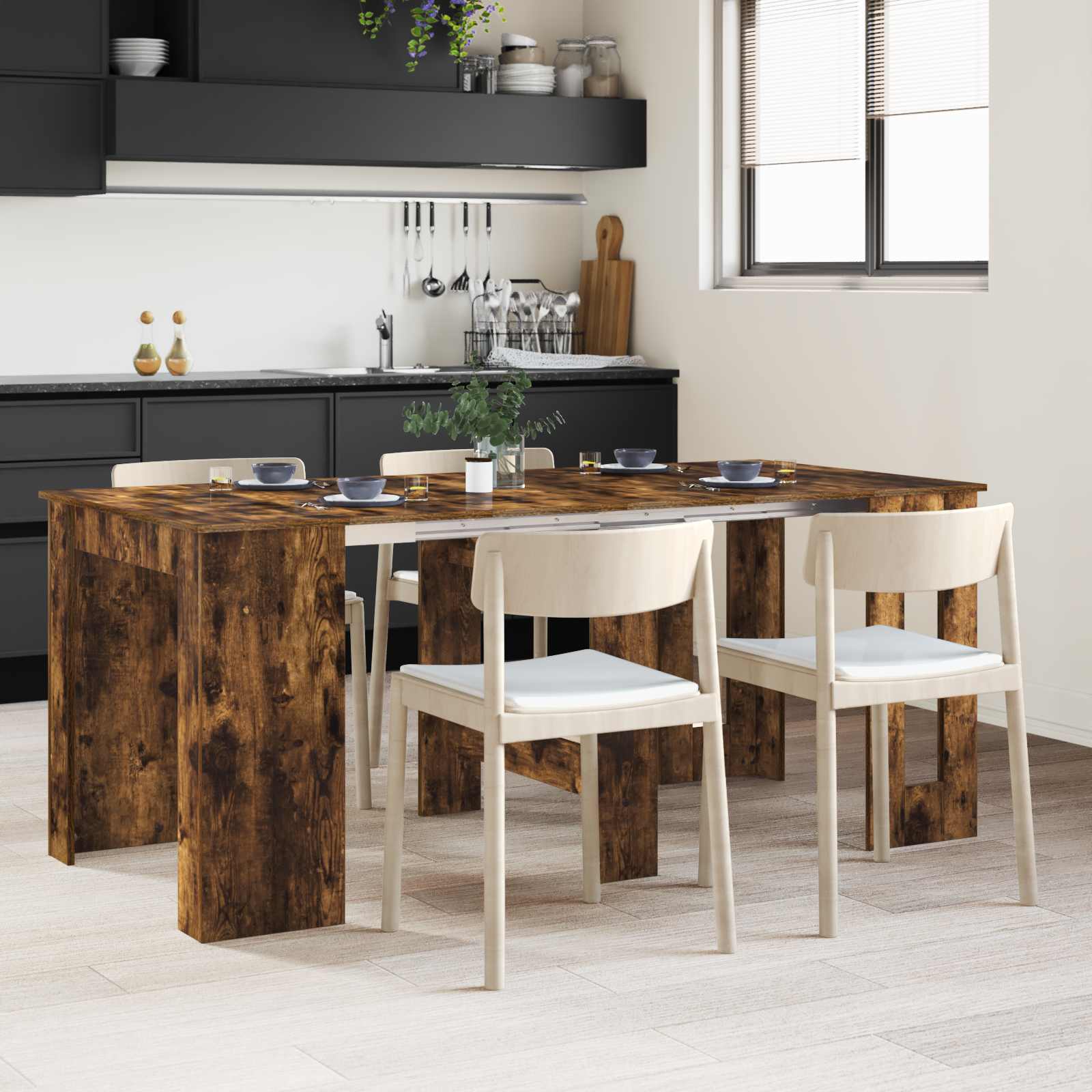 Eettafel 180 x 85 x 75 cm Bewerkt hout Gerookt eiken – afbeelding 1
