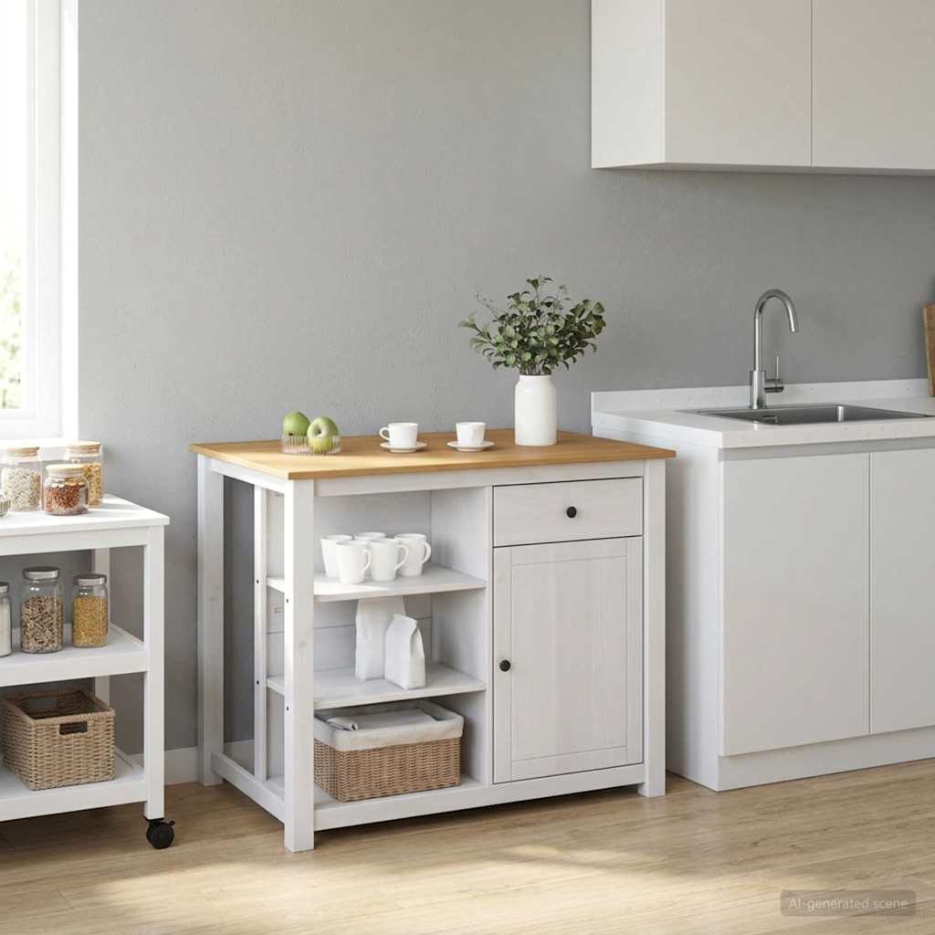 Keuken Trolley PANAMA 2 pcs Wit en Honing Was 112 x 77 x 90 cm