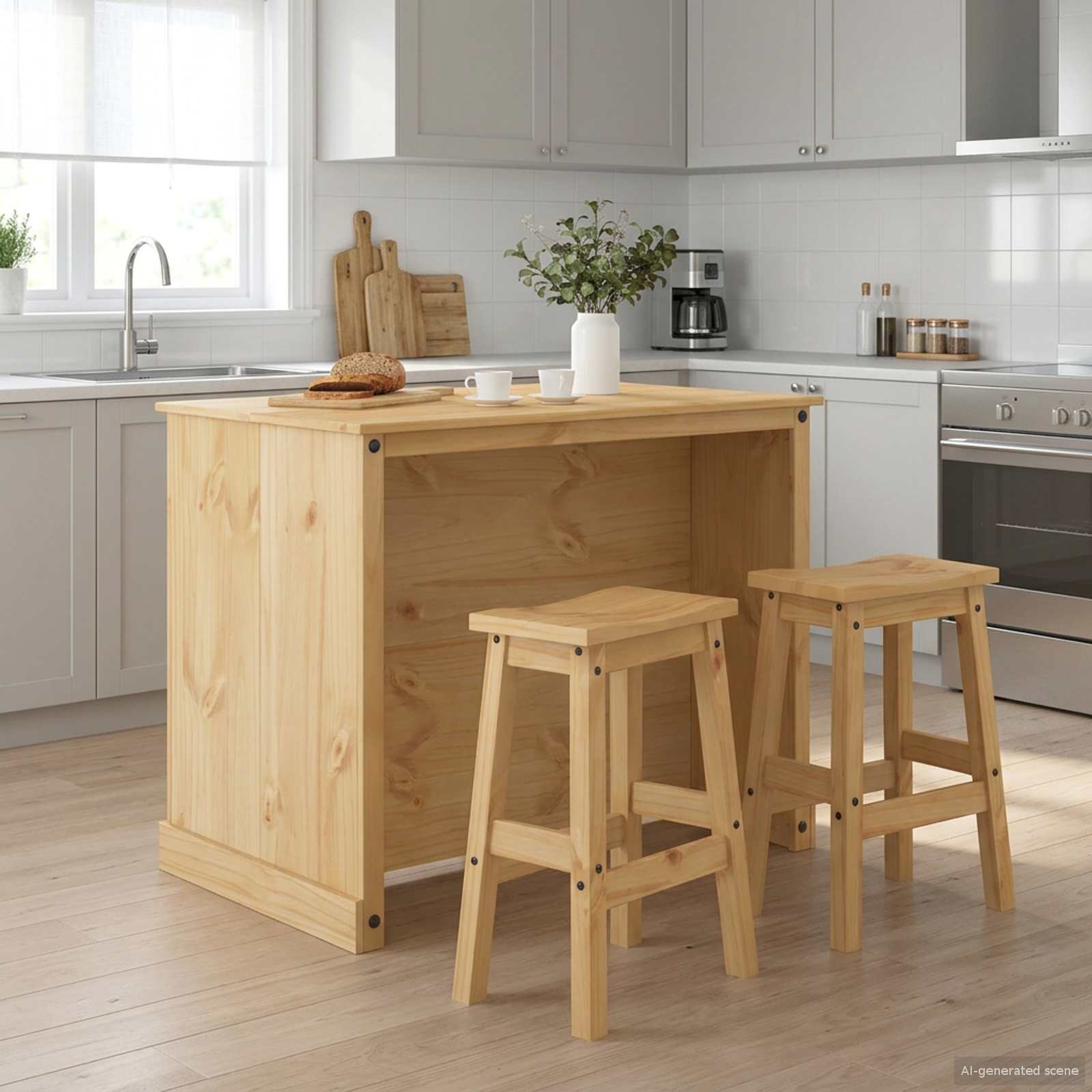 Keuken Eiland Set met plank 3 pcs Honing Wax Massief dennenhout