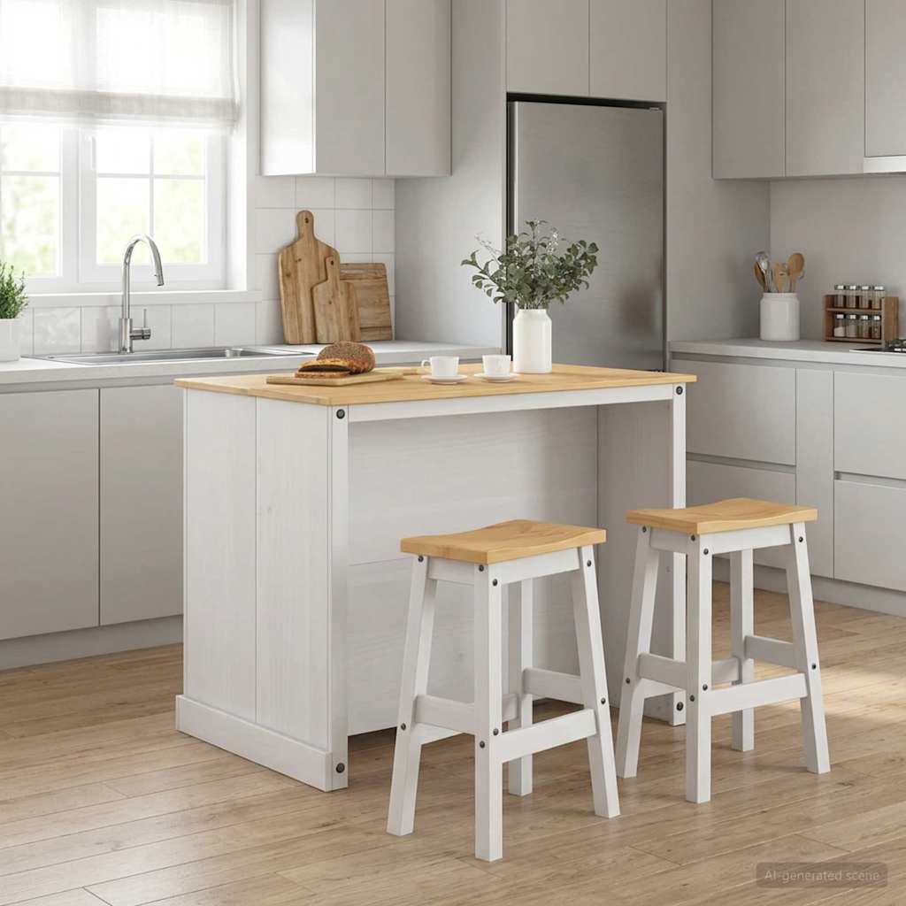 Keuken Eiland Set 3 pcs Wit en Honing Was Massief dennenhout