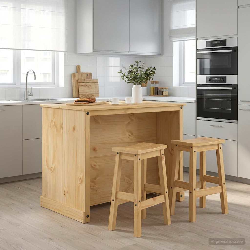 Keuken Eiland Set met plank 3 pcs Honing Wax Massief dennenhout