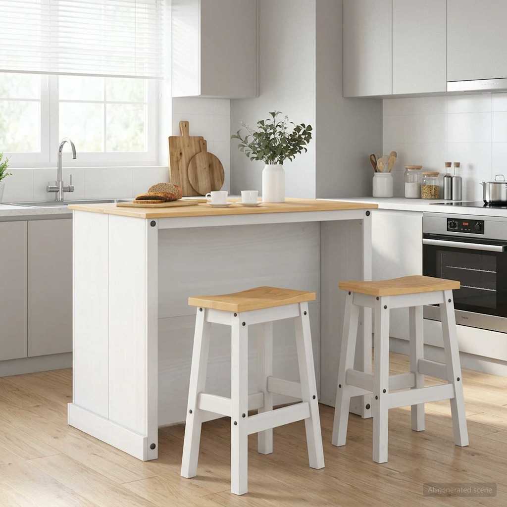 Keuken Eiland Set 3 pcs Wit en Honing Was Massief dennenhout