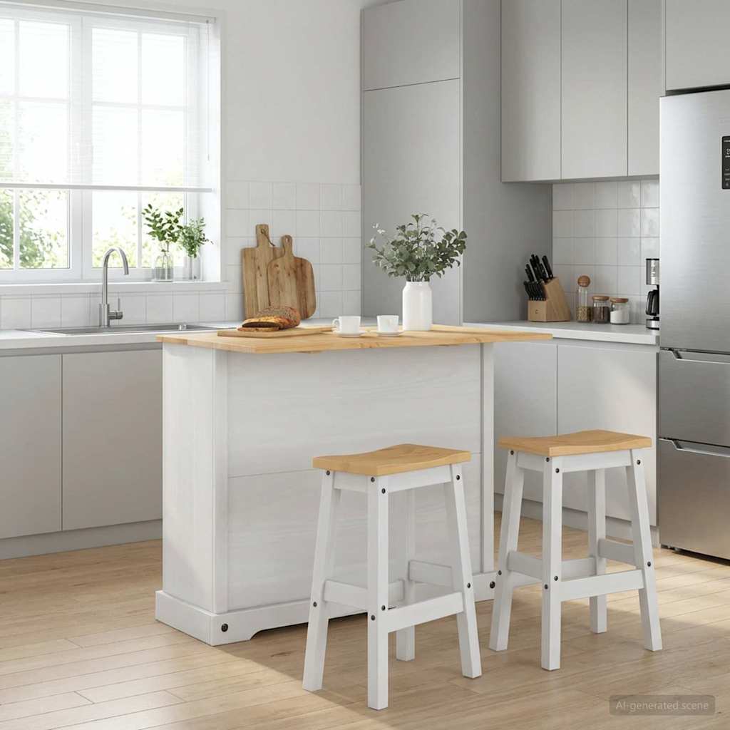 Keuken Eiland Set 3 pcs Wit en Honing Was Massief dennenhout