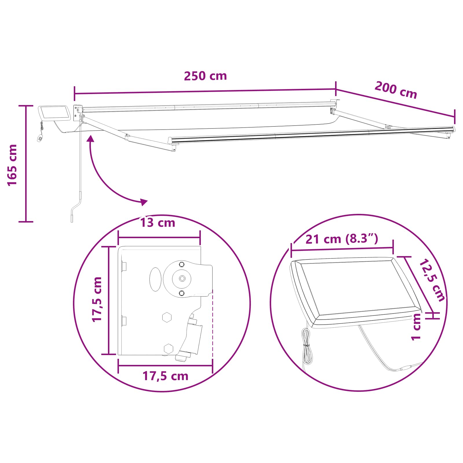 Handbediende luifel met LED's Lichtgrijs en wit. – afbeelding 10