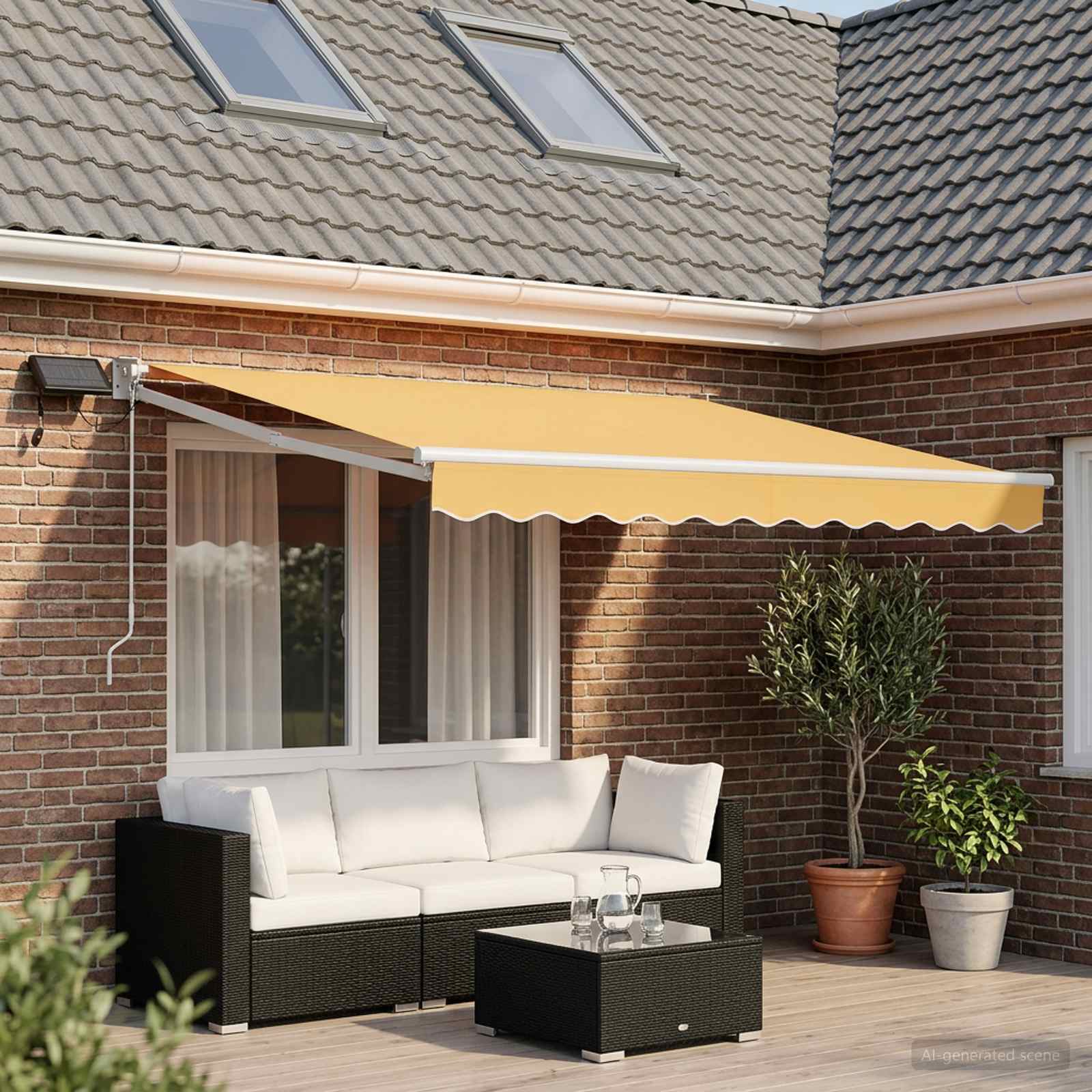 Handbediende luifel met LED's Zand 100% Polyester en Aluminium