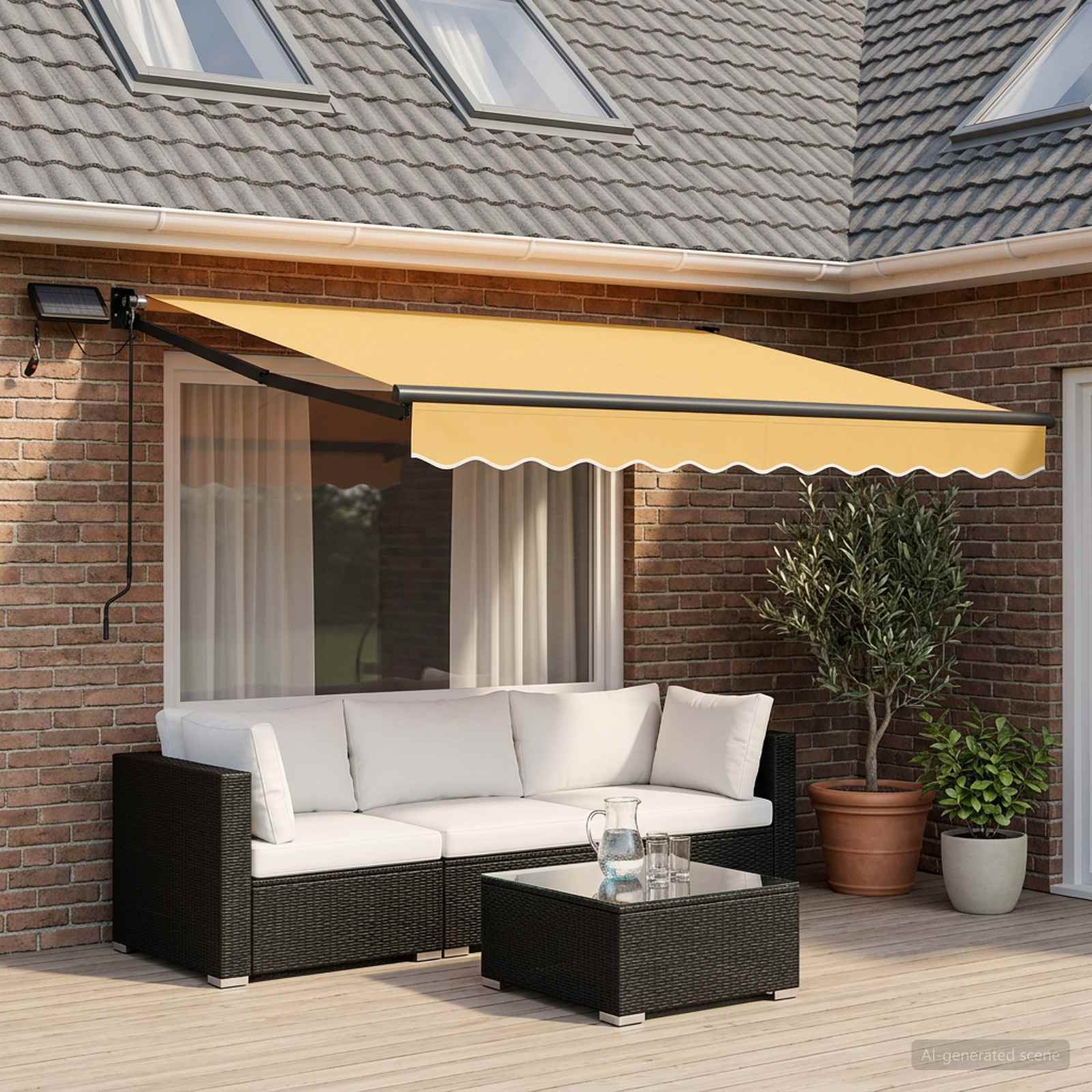 Handbediende luifel met LED's Zand 100% Polyester en Aluminium