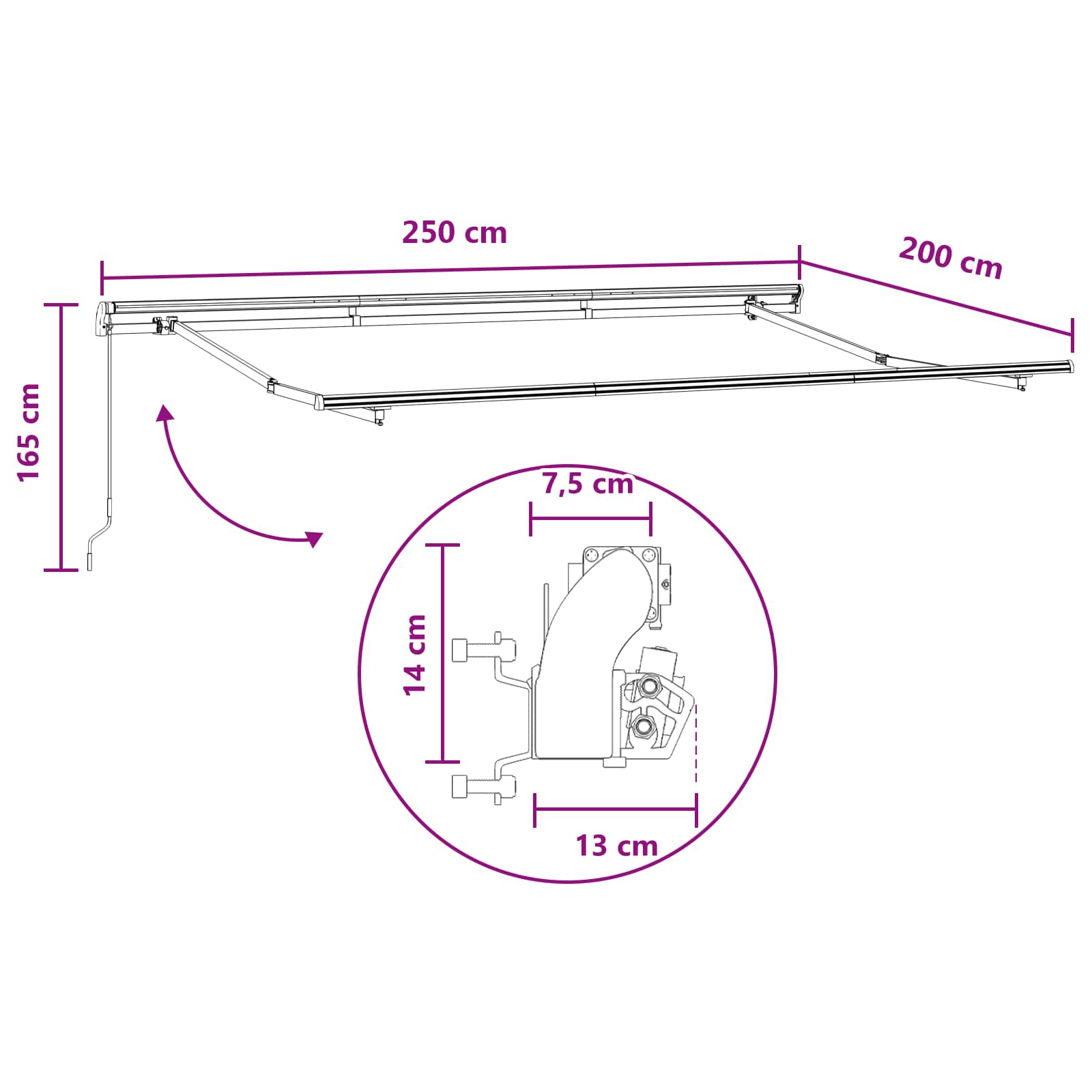 Inklapbaar Zonnescherm Lichtgrijs en wit. 2,5 x 2 m Stof – afbeelding 6