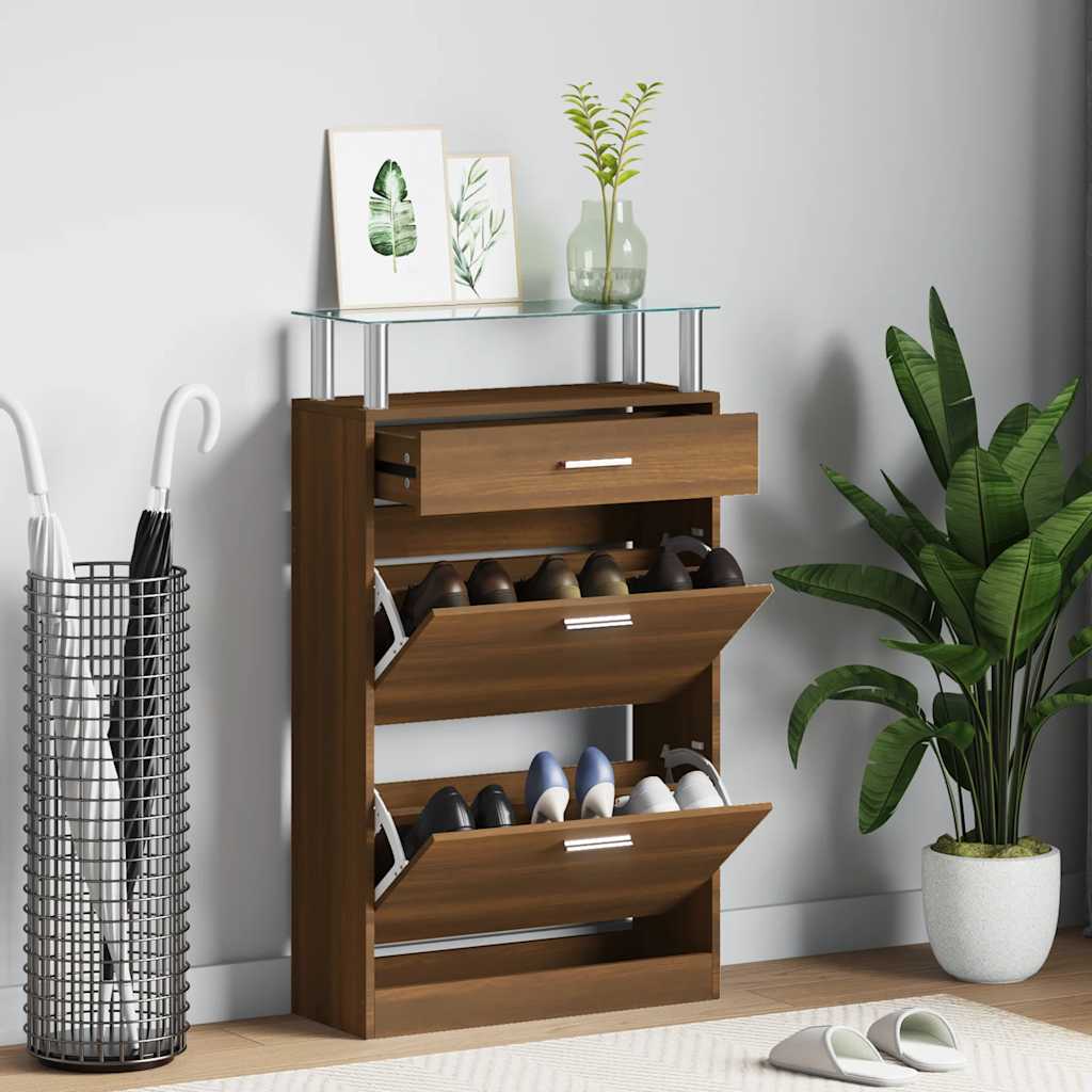 Schoenenkast 63x24x104 cm bewerkt hout bruin eikenkleur – afbeelding 1