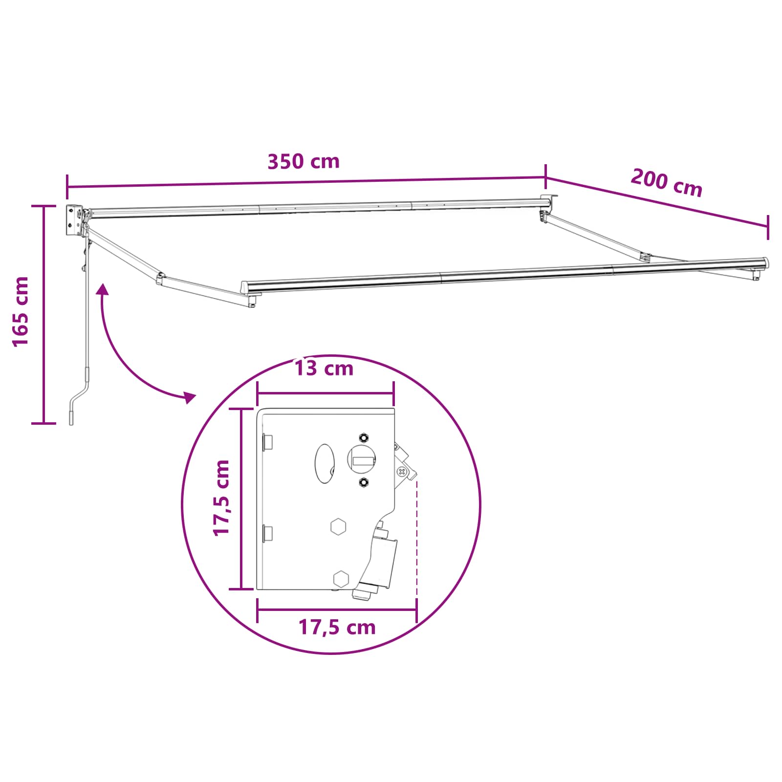 Uitschuifbare luifel Lichtgrijs en wit. 3,5 x 2 m – afbeelding 8