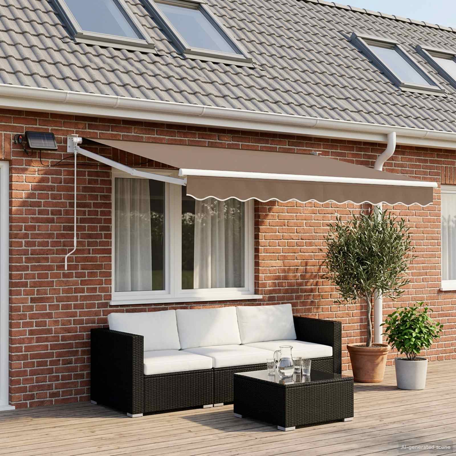 Handbediende luifel met LED's Taupe 100% Polyester en Aluminium