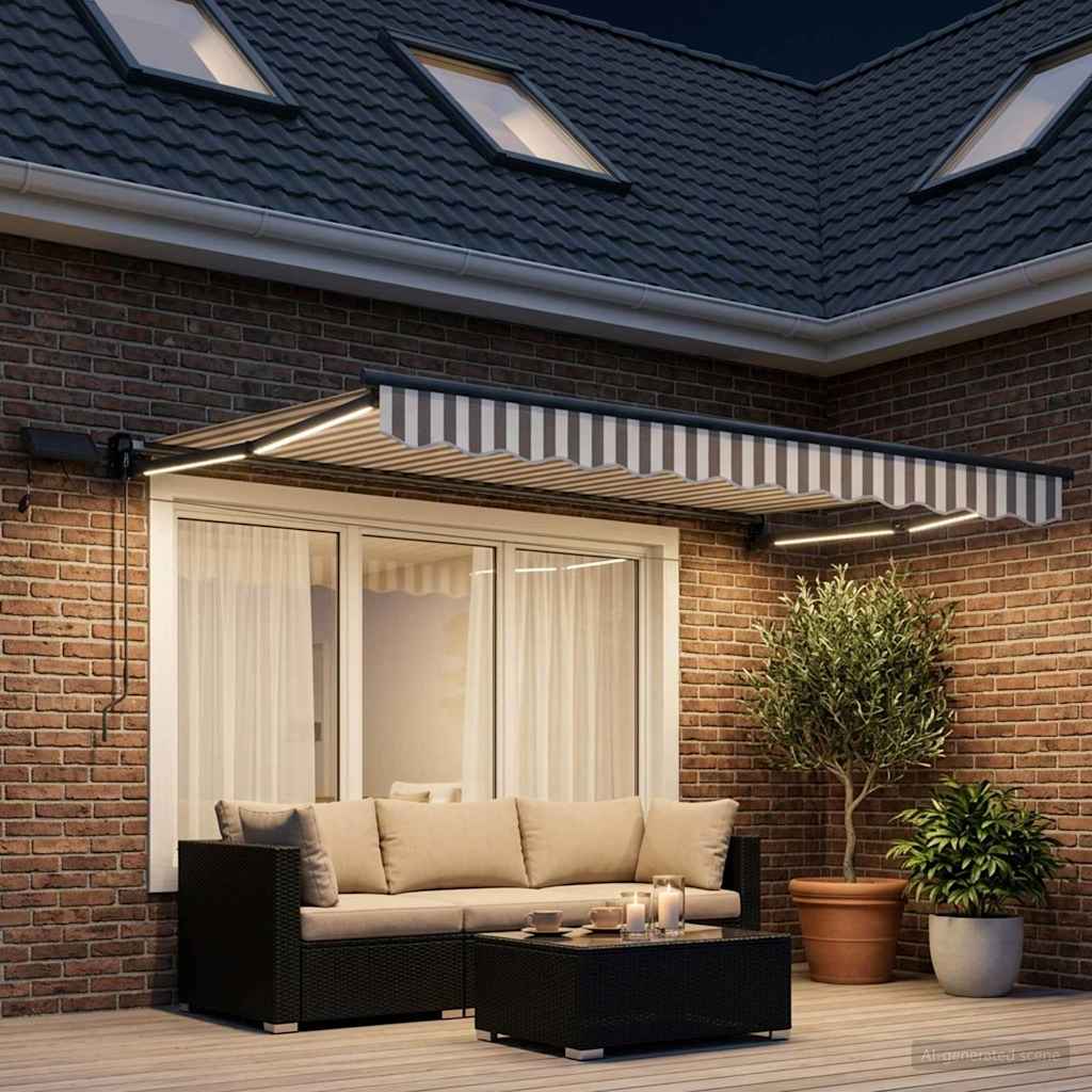 Handbediende luifel met LED's Lichtgrijs en wit. – afbeelding 3