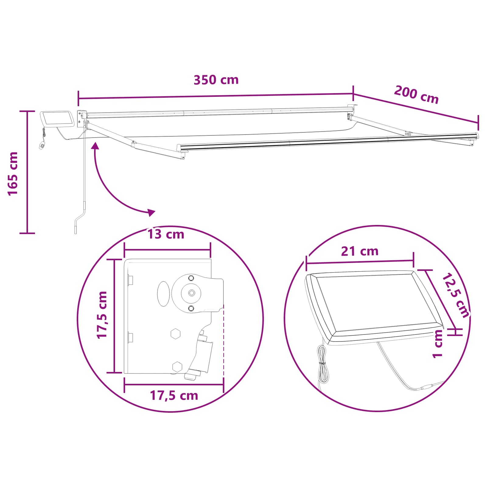 Handbediende luifel met LED's Lichtgrijs en wit. – afbeelding 9