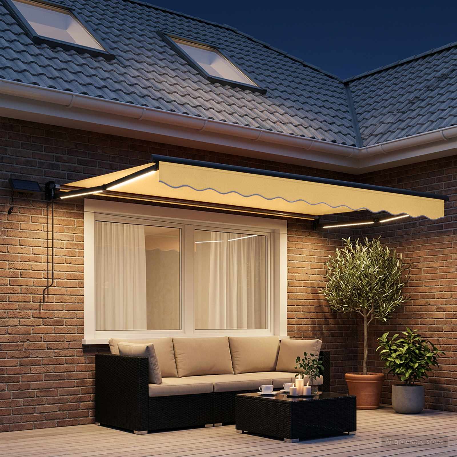 Handbediende luifel met LED's Zand 100% Polyester en Aluminium – afbeelding 3