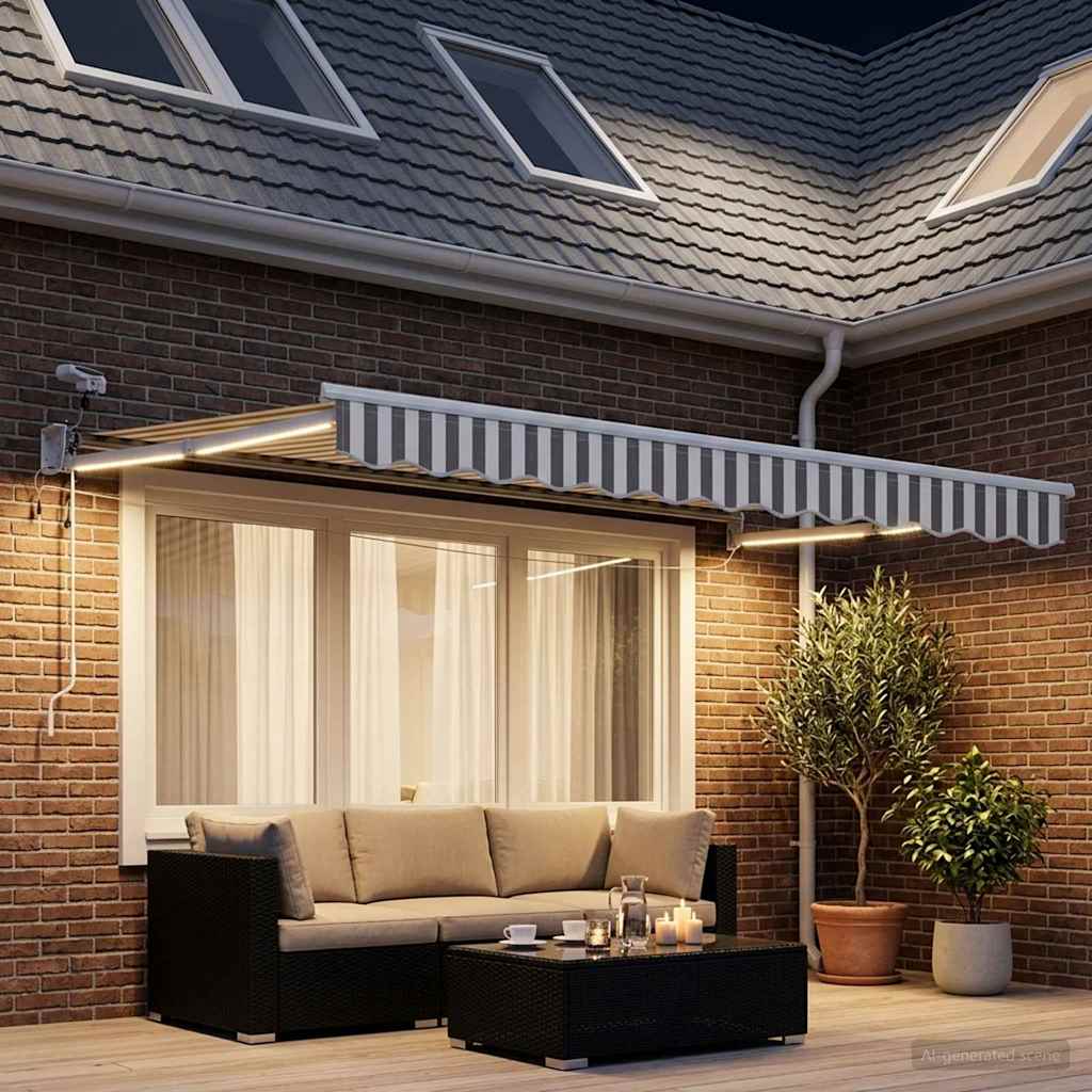 Elektrisch Uittrekbaar Zonnescherm Lichtgrijs en wit. – afbeelding 3
