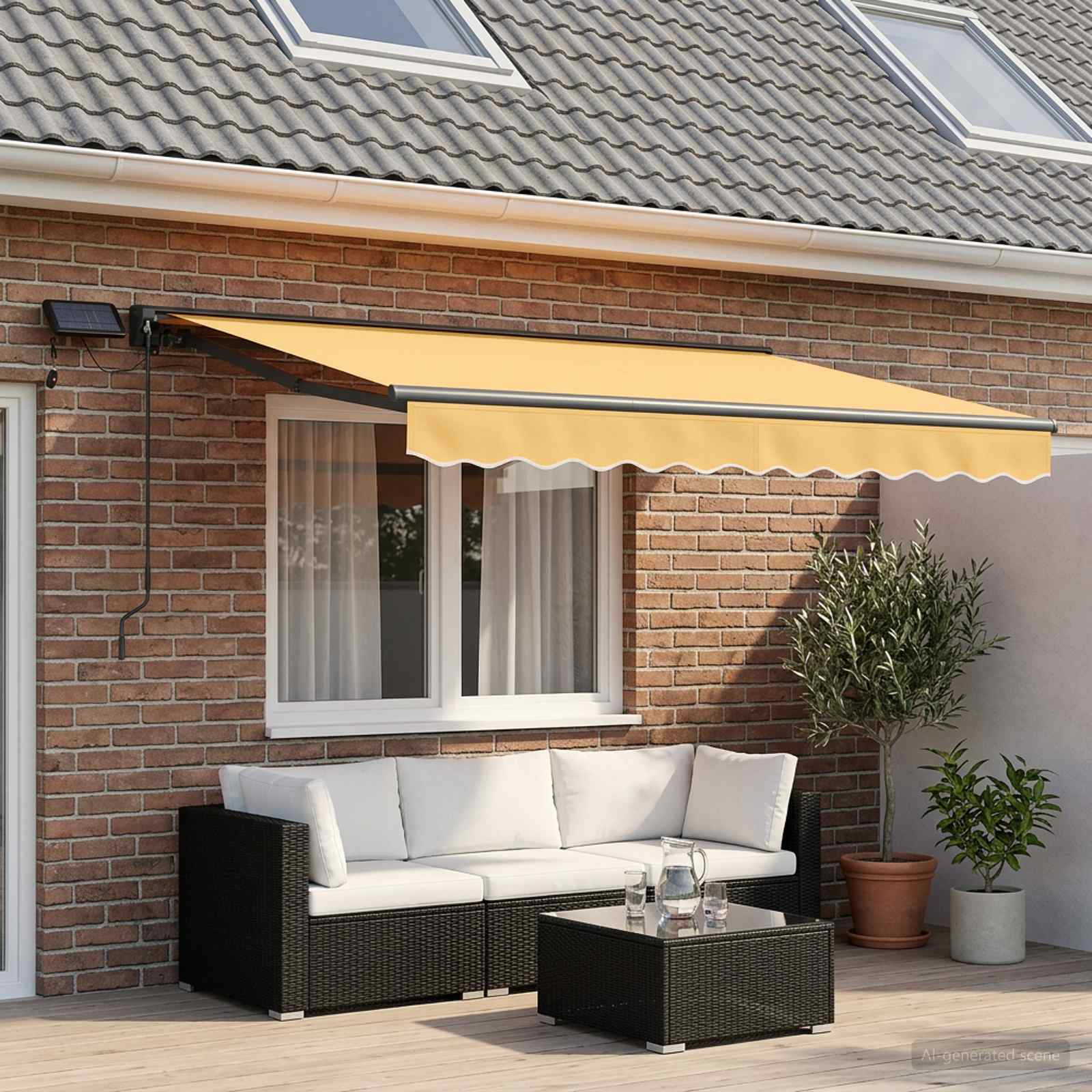 Handmatige Luifelhouder met LED's Zand 3,5 x 2 m