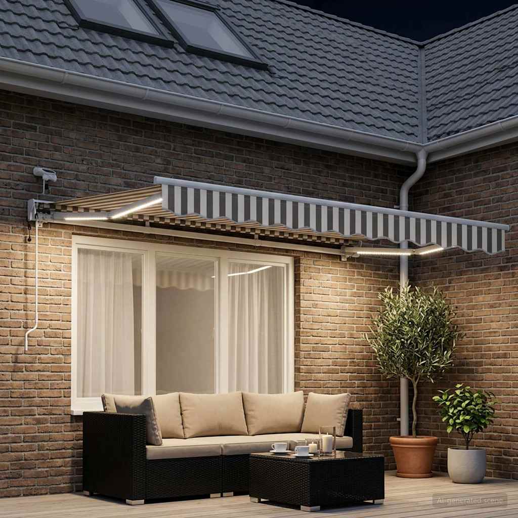 Elektrisch Uittrekbaar Zonnescherm Lichtgrijs en wit. 3,5 x 2 m