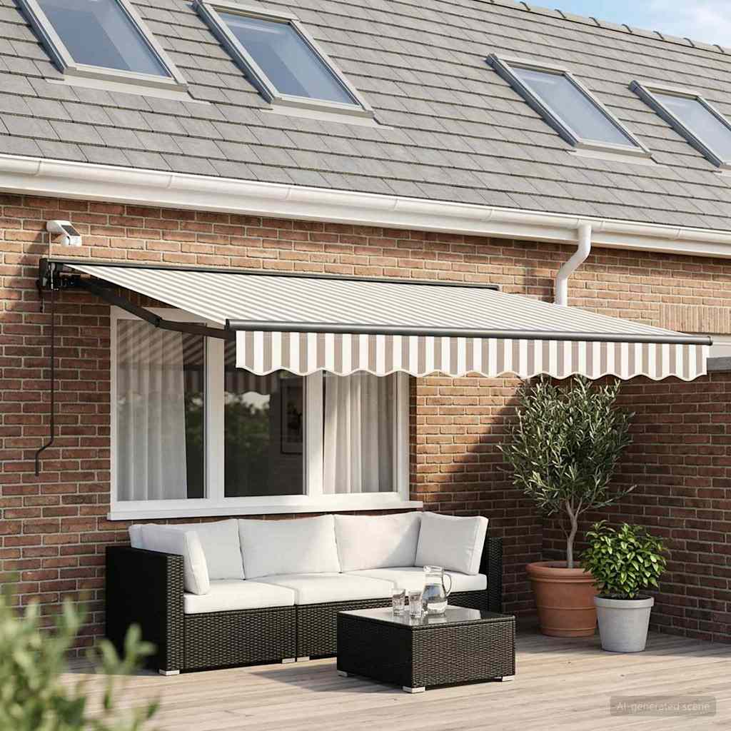 Elektrisch Uittrekbaar Zonnescherm Lichtgrijs en wit. 3,5 x 2 m